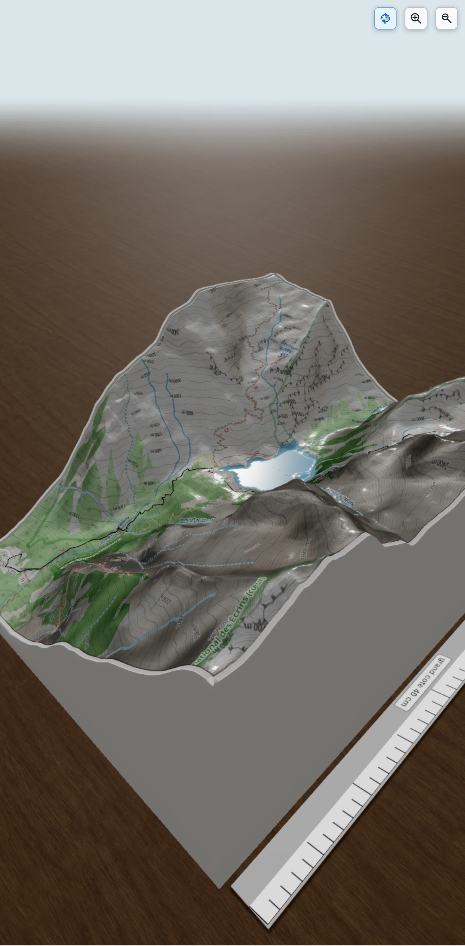 Carte en relief 3D de massif des écrins, avec relief topographique