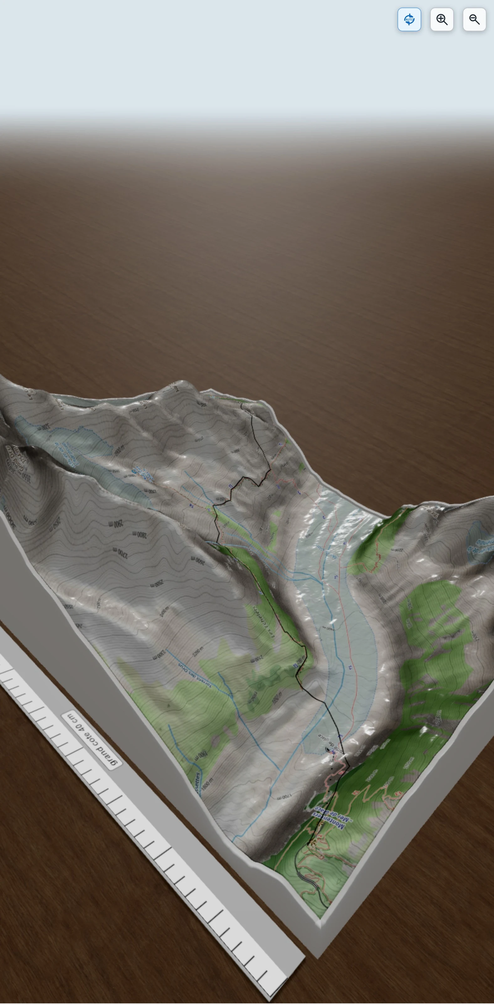 Carte en relief 3D de Balcon mer de glace, avec relief topographique