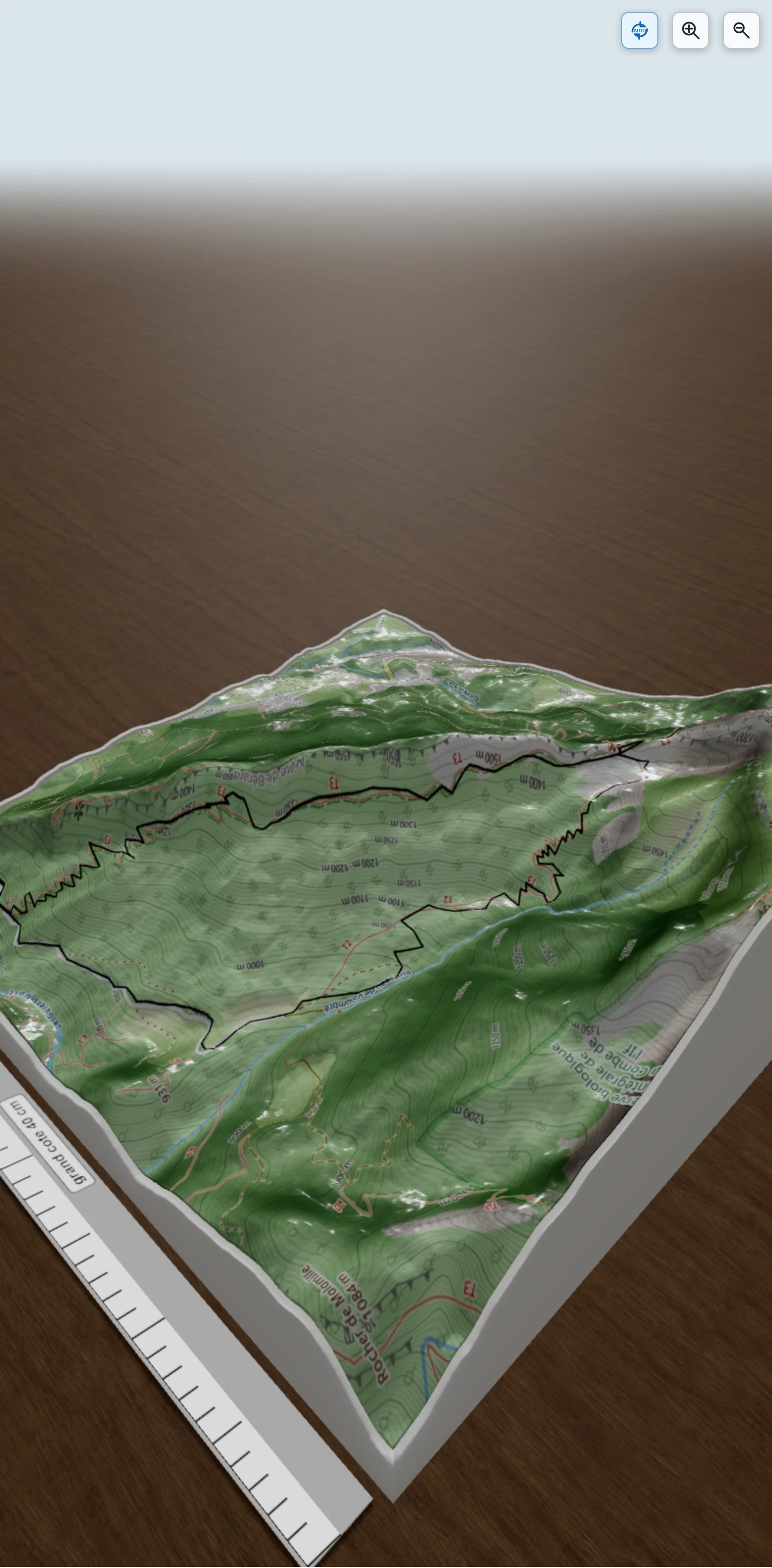 Carte en relief 3D de Charmant Som depuis le pont de Vallombré, avec relief topographique