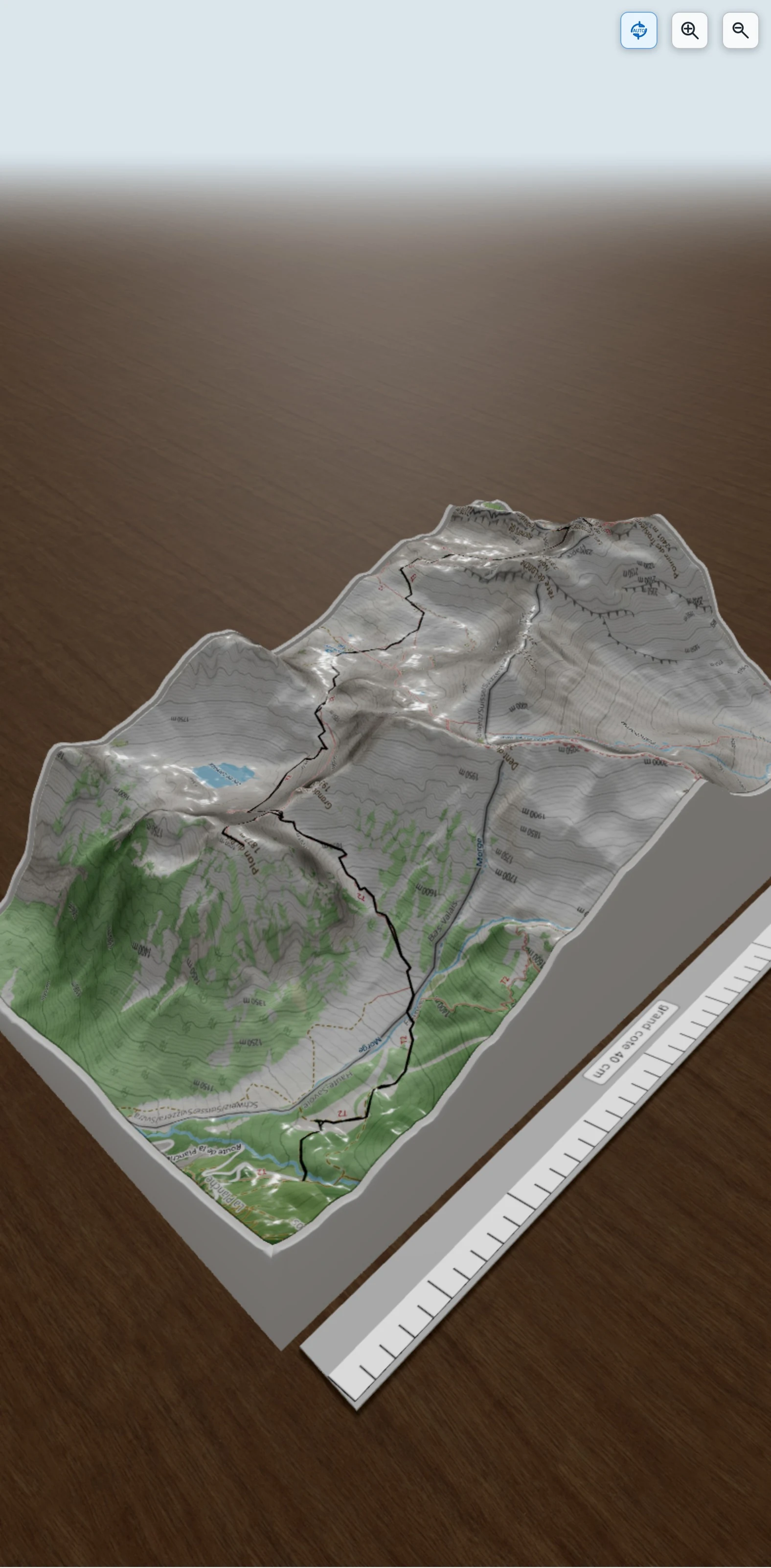 Carte en relief 3D de cornette de bise, avec relief topographique