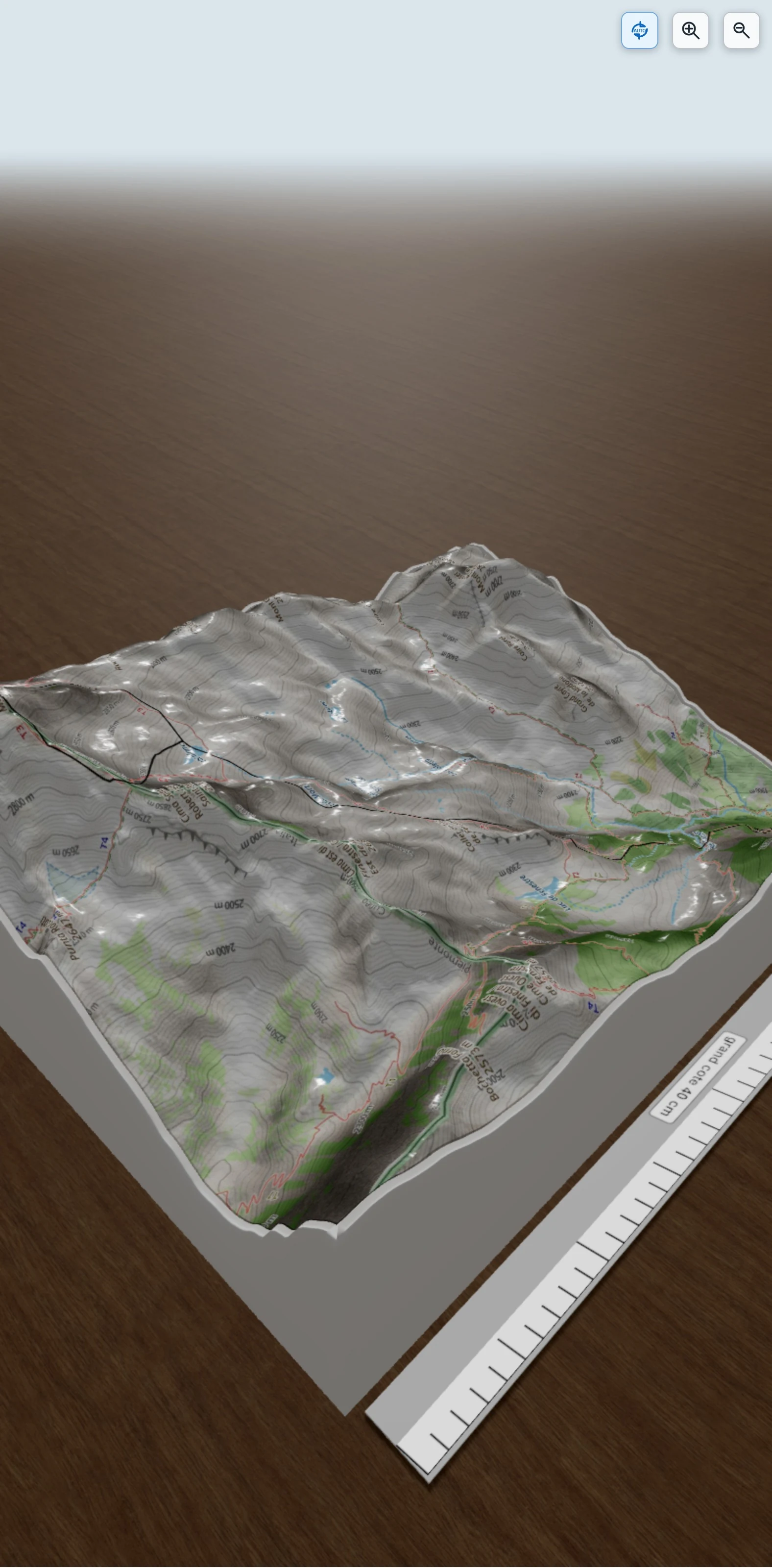 Carte en relief 3D de Gelas - Traversée par l\'Arete Ouest - Arete Est (prevision), avec relief topographique