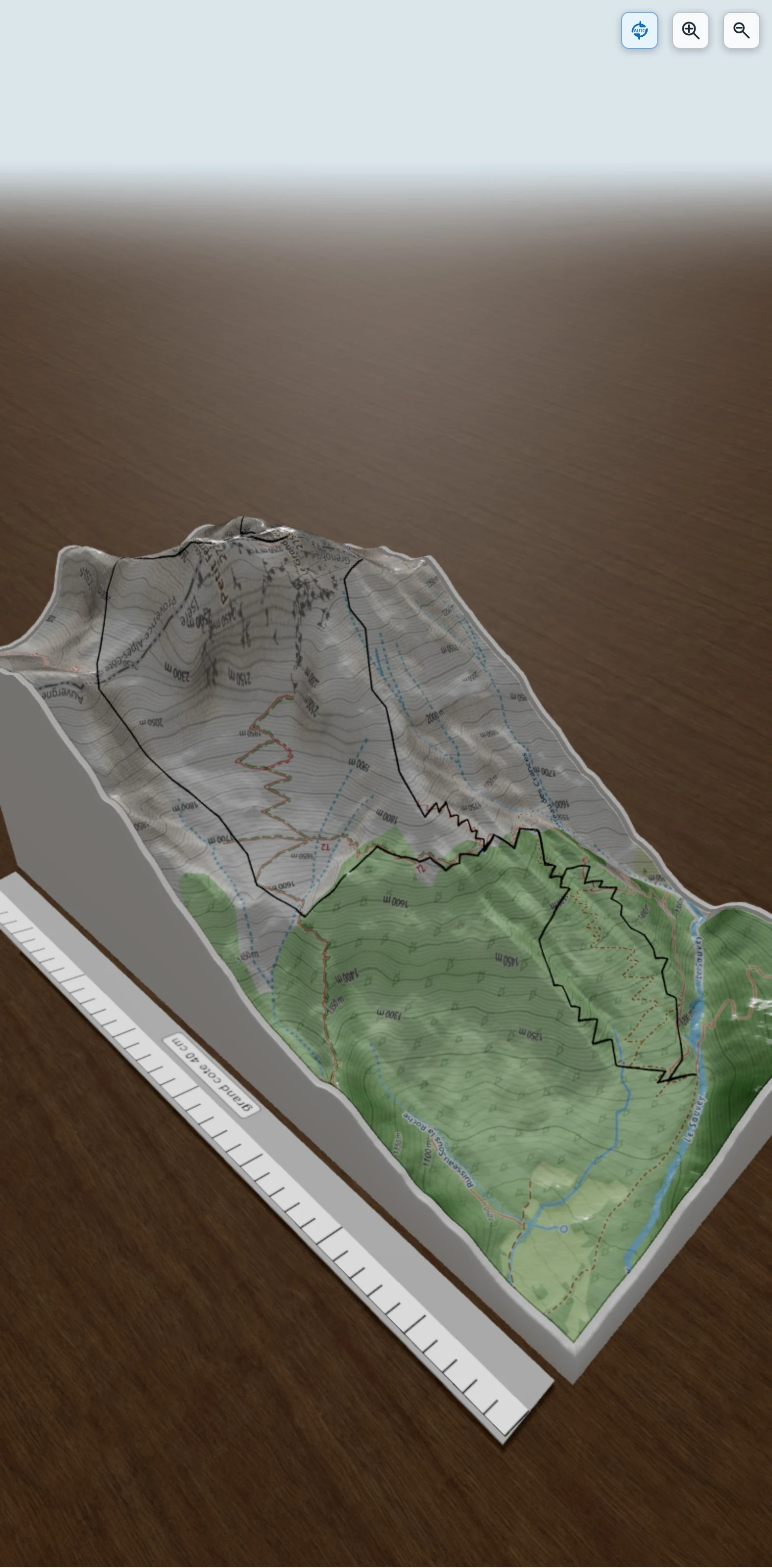 Carte en relief 3D de Grand Ferrand en boucle / (Devoluy), avec relief topographique