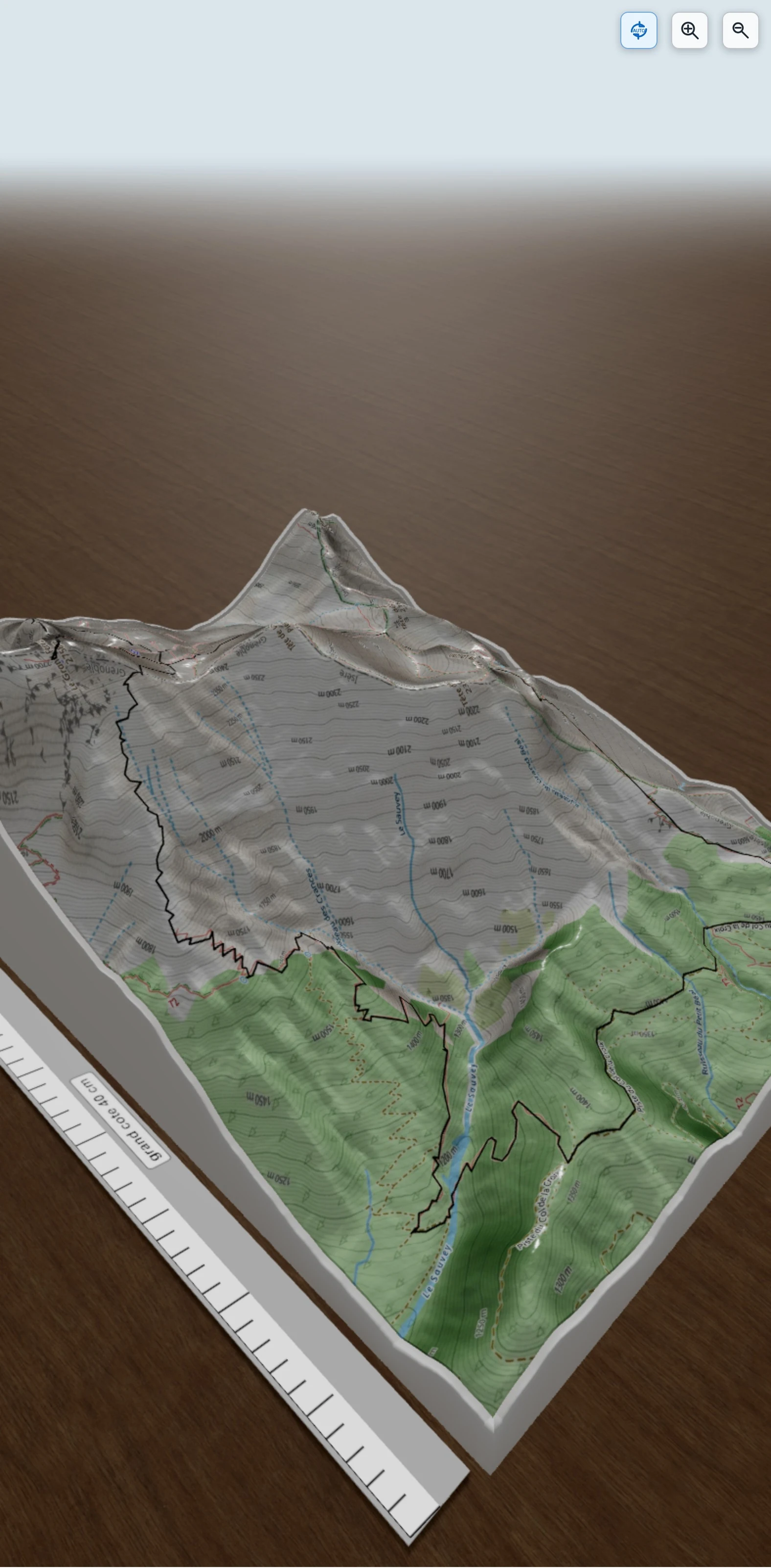 Carte en relief 3D de Grand Ferrand par les Charances depuis Tréminis (Dévoluy), avec relief topographique