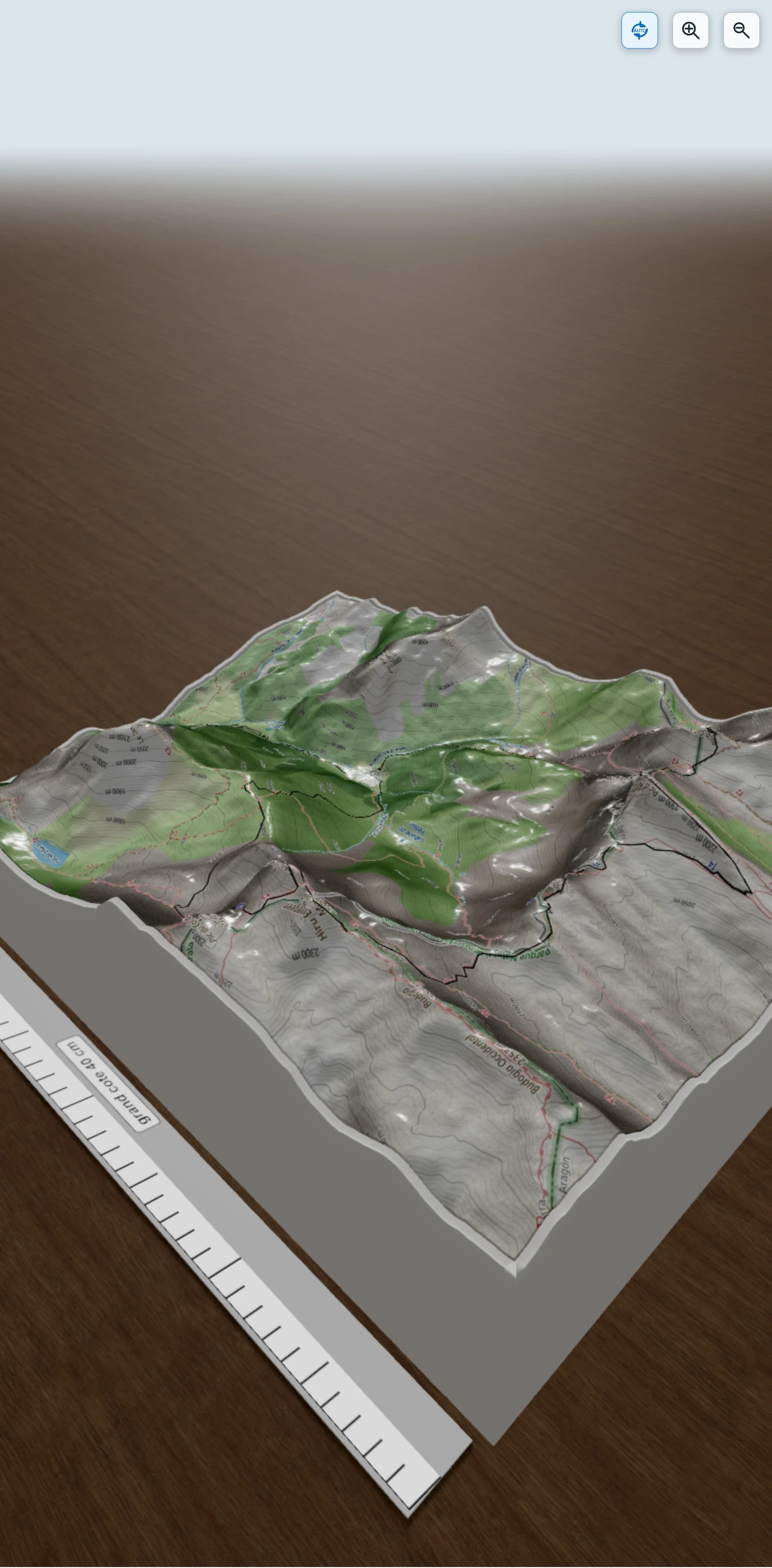 Carte en relief 3D de grand tour du cirque d\'Ansabère, avec relief topographique