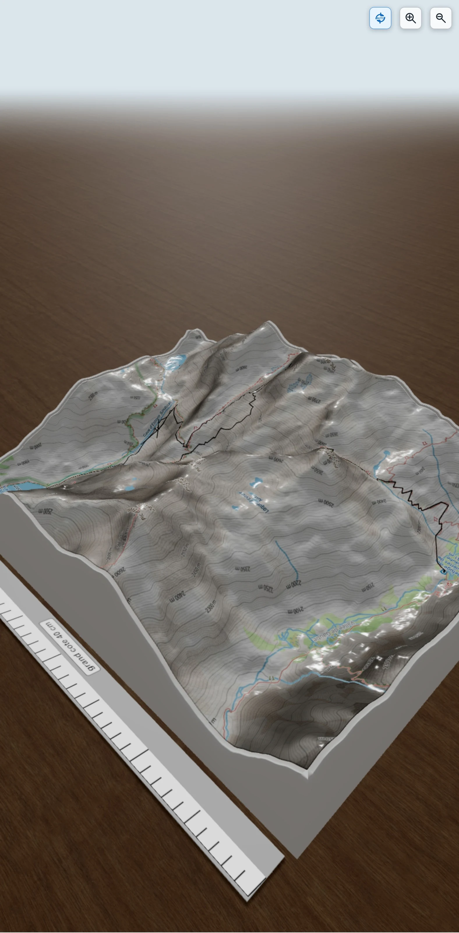 Carte en relief 3D de HRP-GR10 #1 - Lac d'Estom - Oulettes de Gaube, avec relief topographique