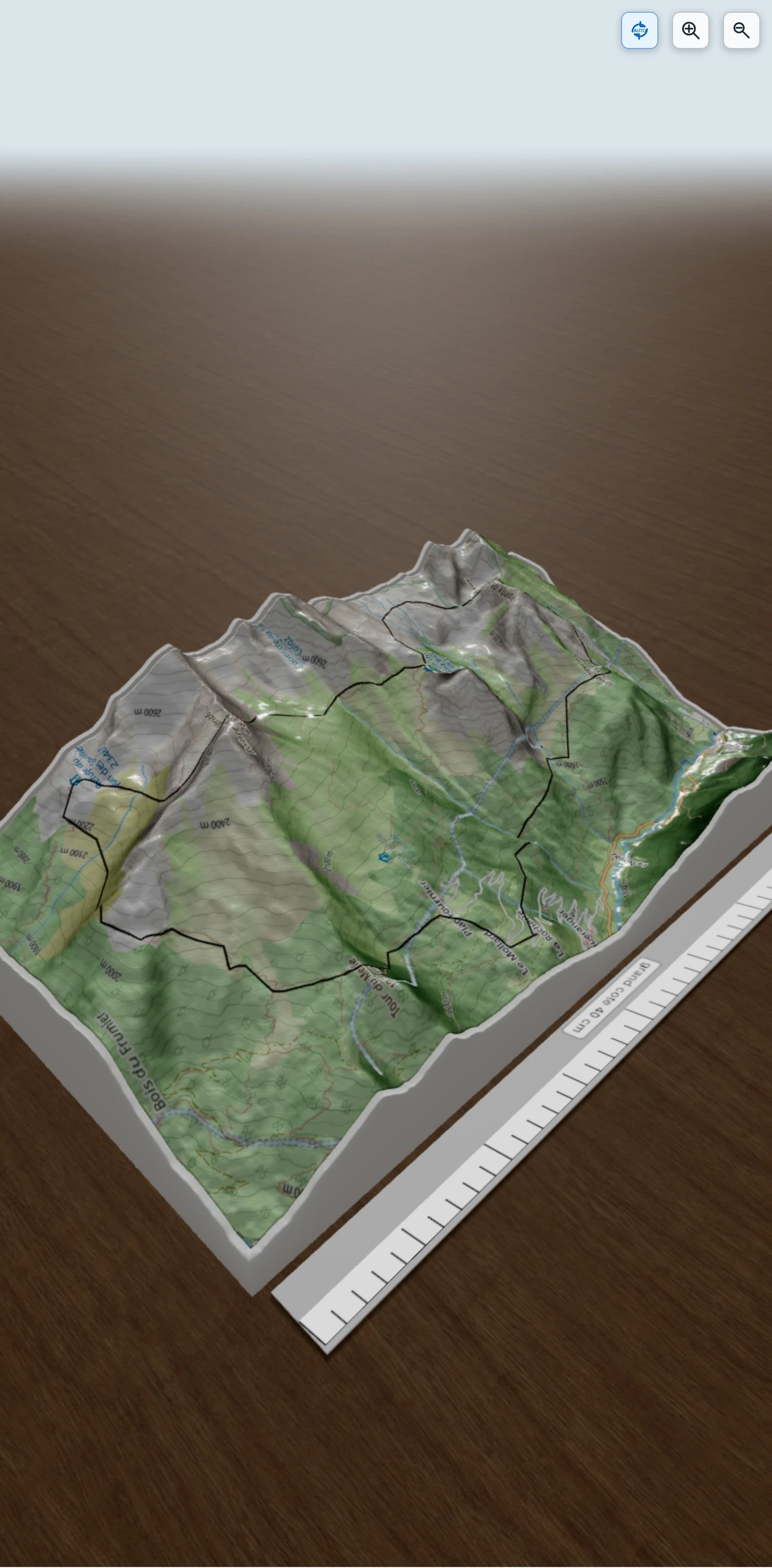 Carte en relief 3D de jours au pied du Grand Bec, avec relief topographique