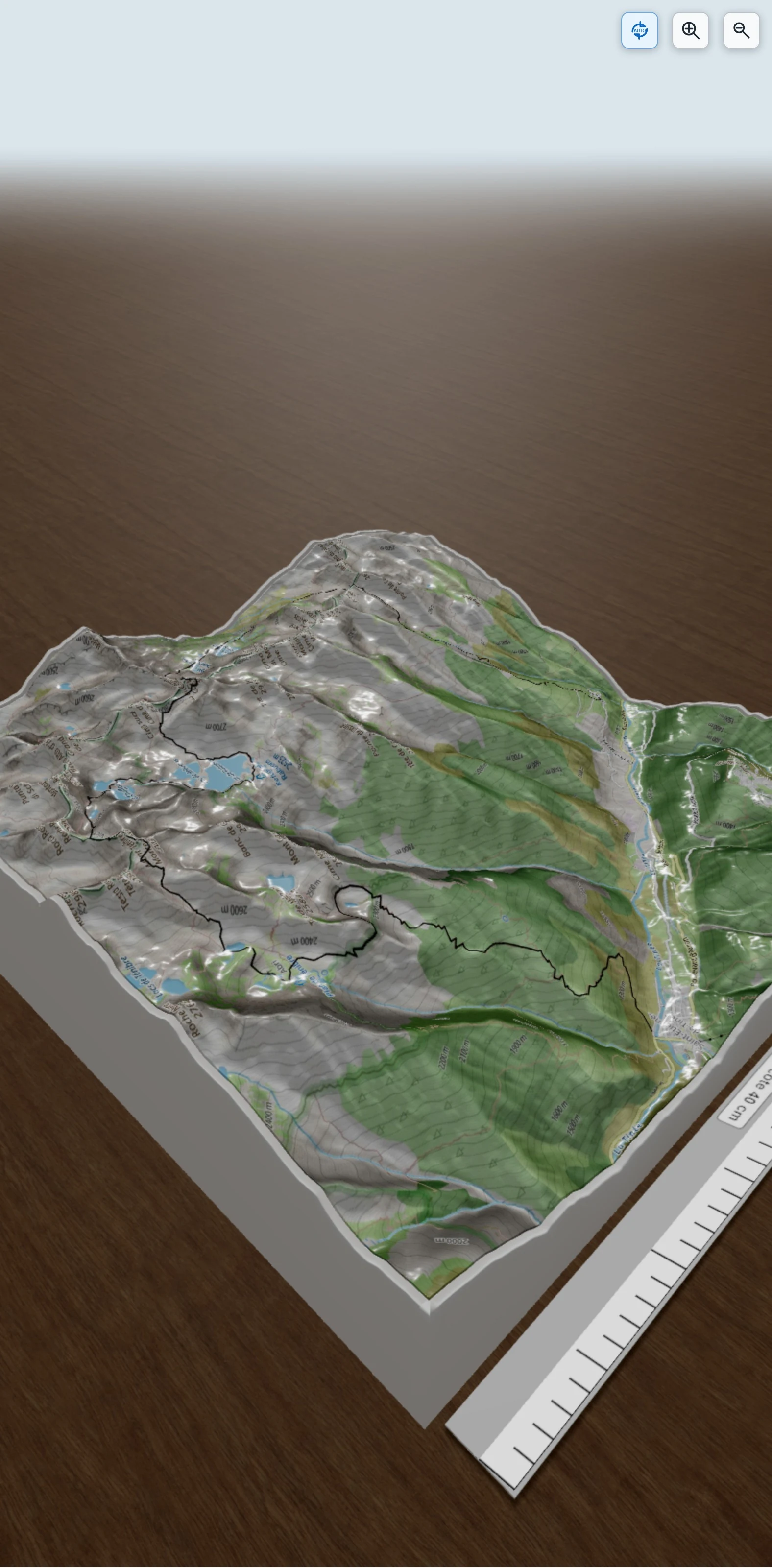 Carte en relief 3D de jours sur le Corborant et le Mont Ténibre, avec relief topographique