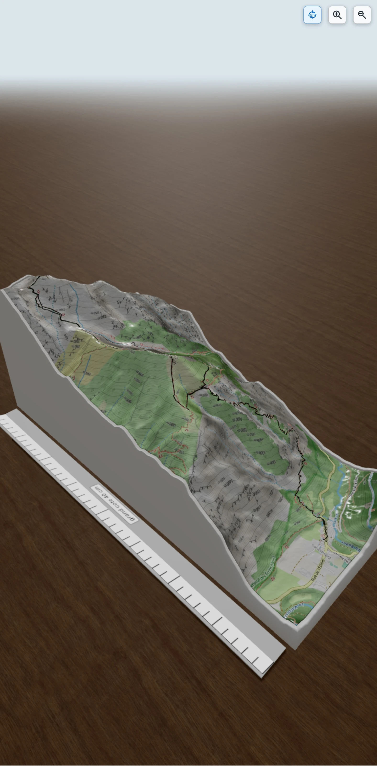 Carte en relief 3D de L'Arcanier depuis Entraigues (Ecrins), avec relief topographique
