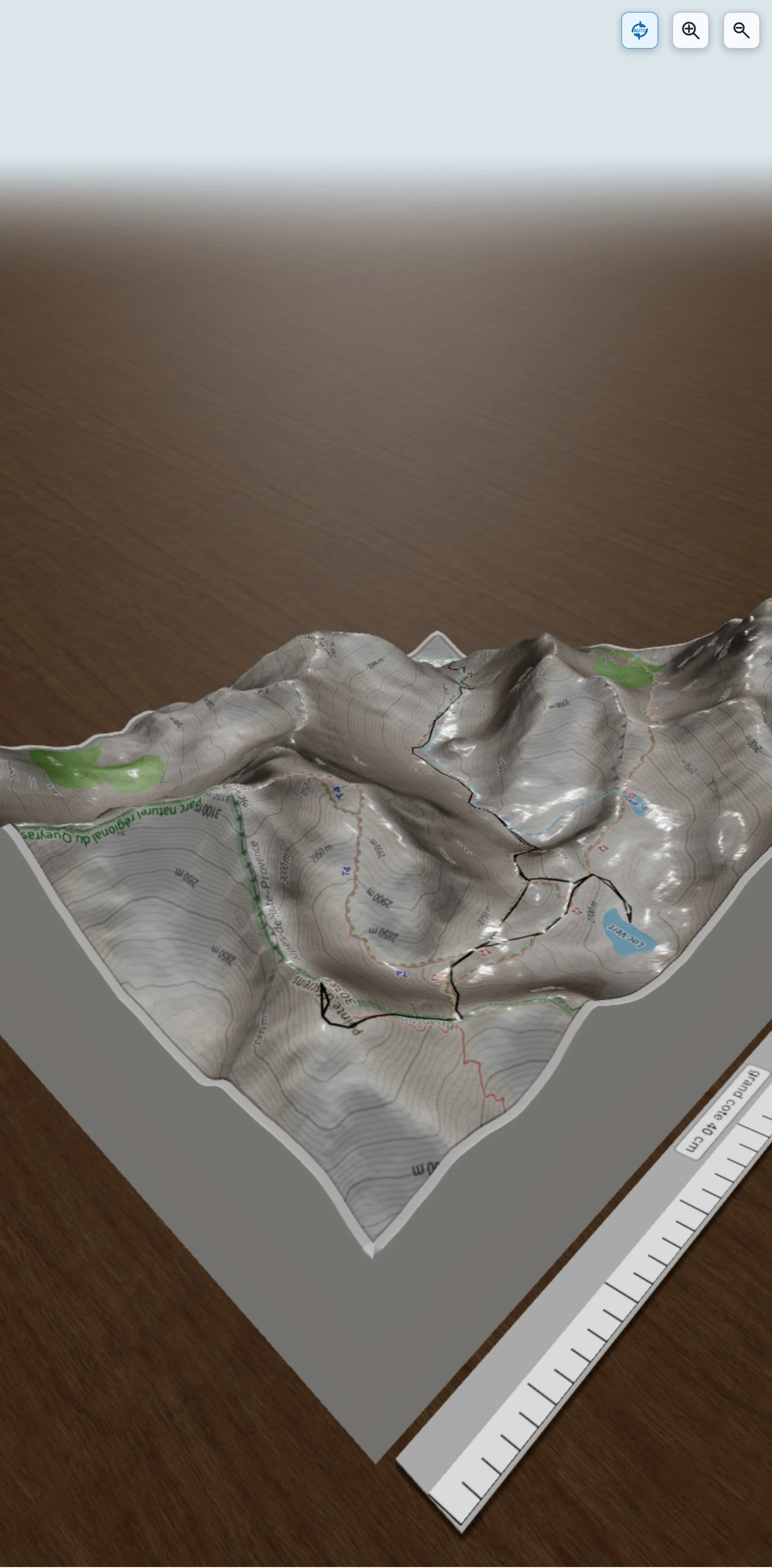 Carte en relief 3D de La Pointe d'Escreins par le Vallon des Houerts, avec relief topographique