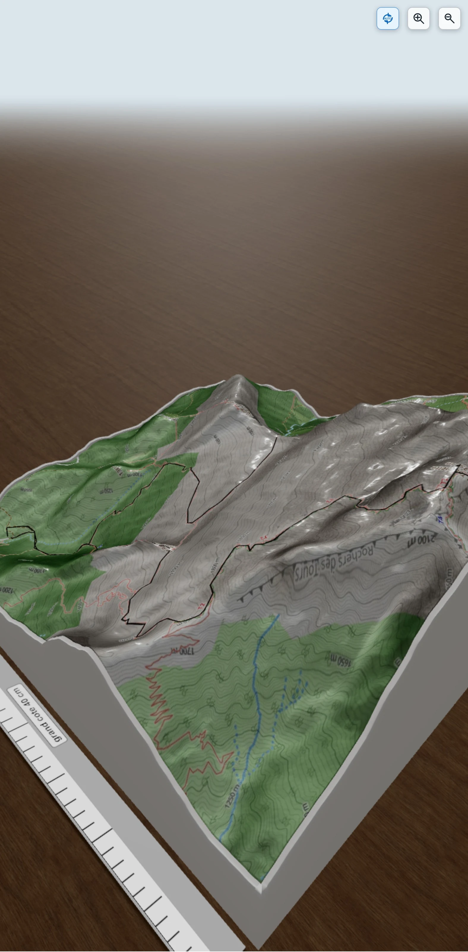 Carte en relief 3D de La tournette et le bouton, avec relief topographique