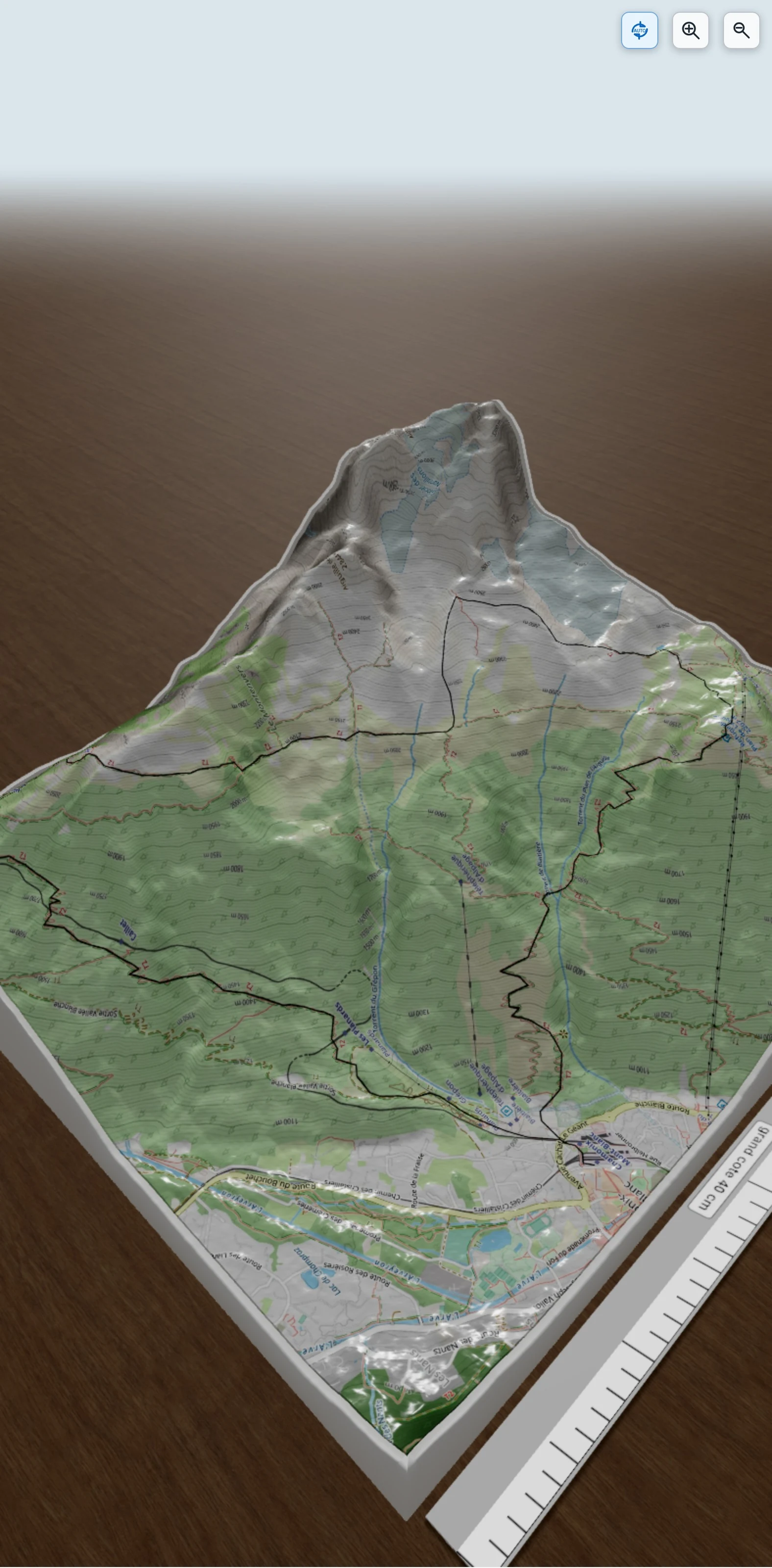 Carte en relief 3D de Lac Bleu, glaciers de Blaitière et des Nantillons, avec relief topographique
