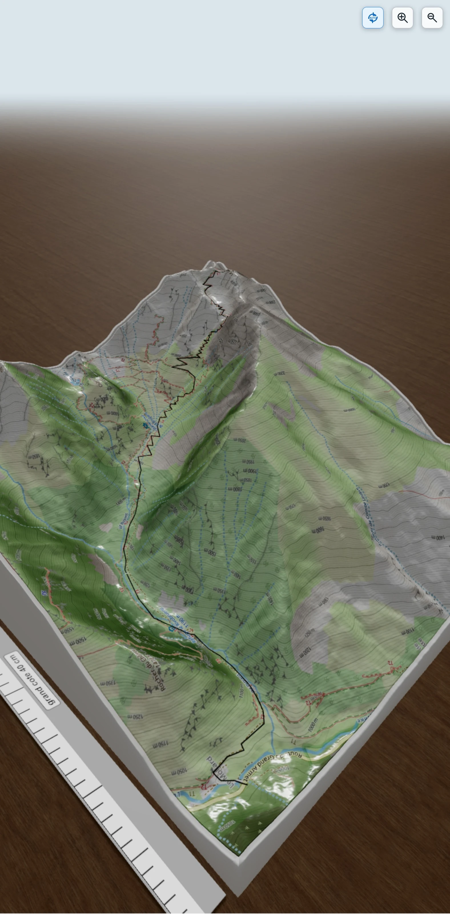 Carte en relief 3D de Le Coiro par le vallon nord, avec relief topographique