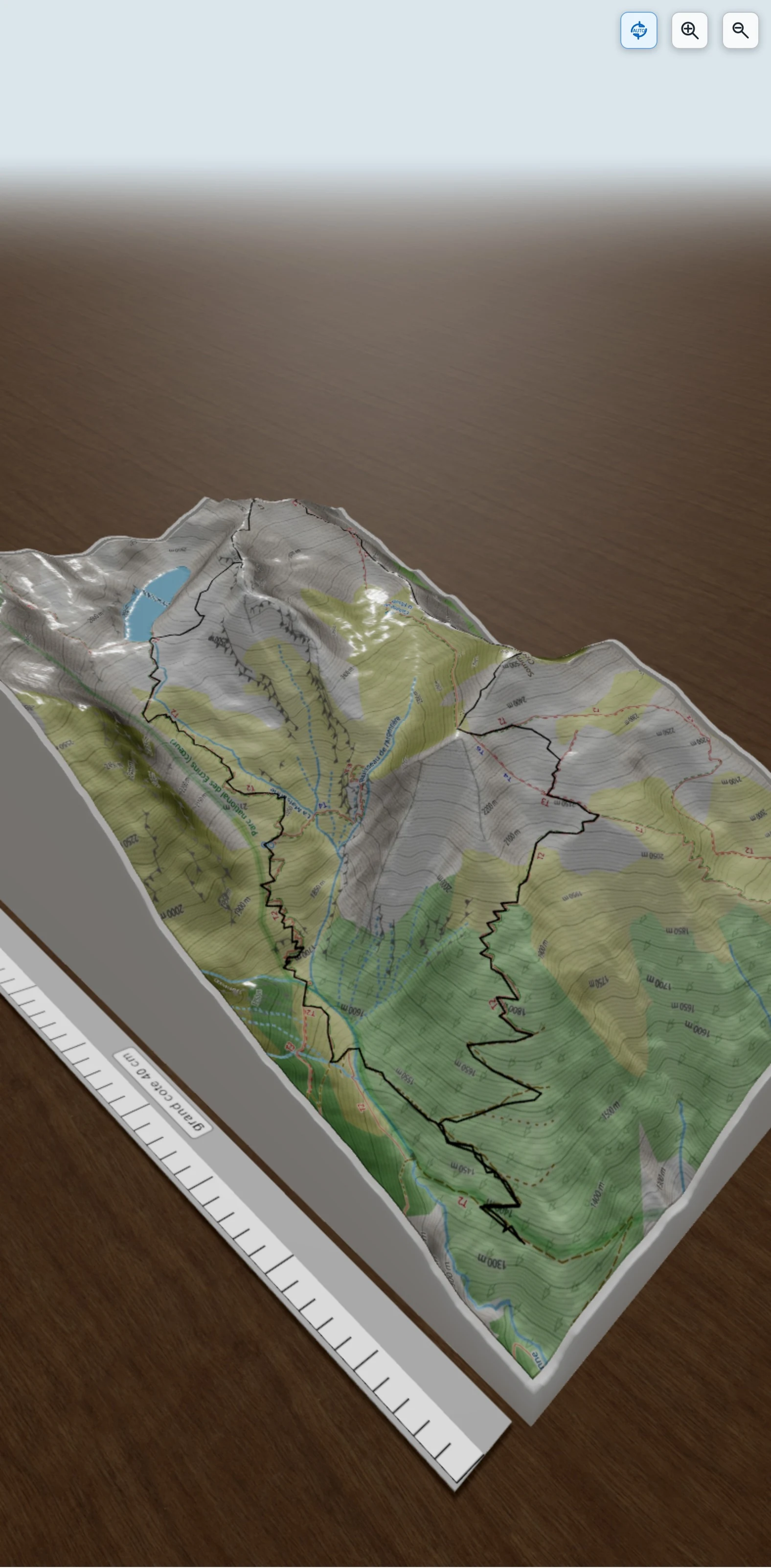 Carte en relief 3D de Le Neyrard en boucle (Ecrins), avec relief topographique