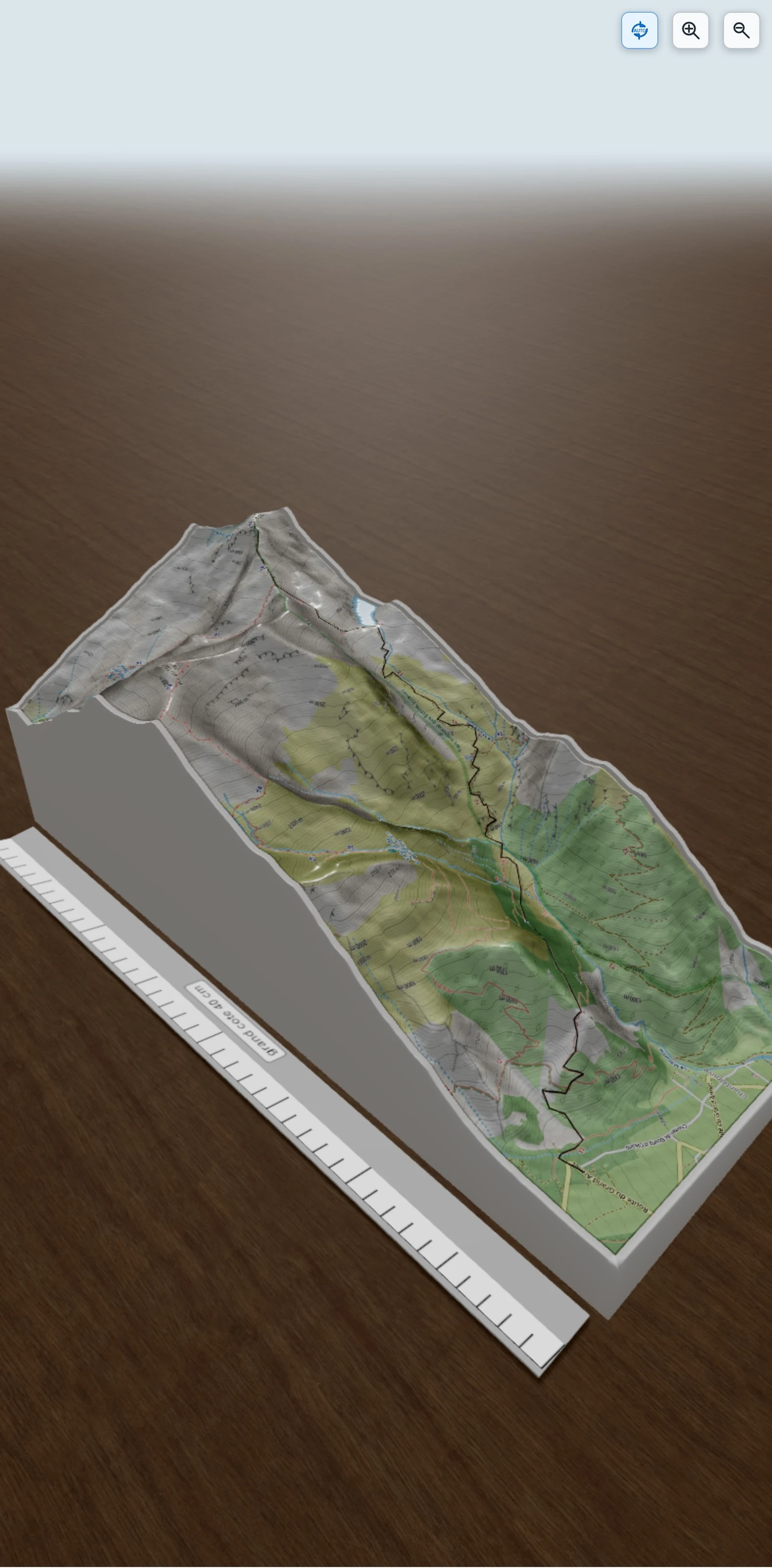 Carte en relief 3D de Le Rochail par le lac du Vallon, avec relief topographique