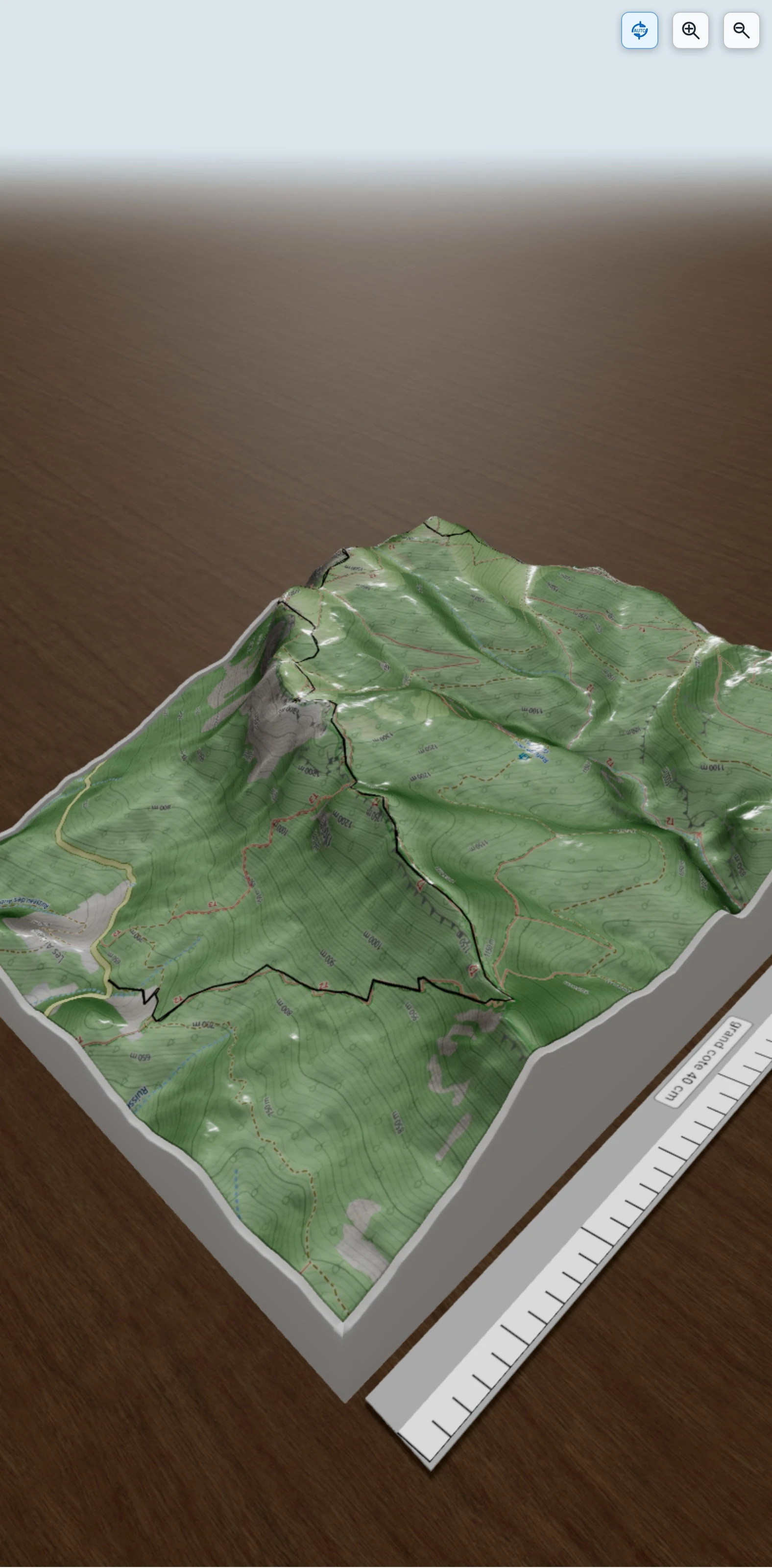 Carte en relief 3D de les 3 Becs, avec relief topographique