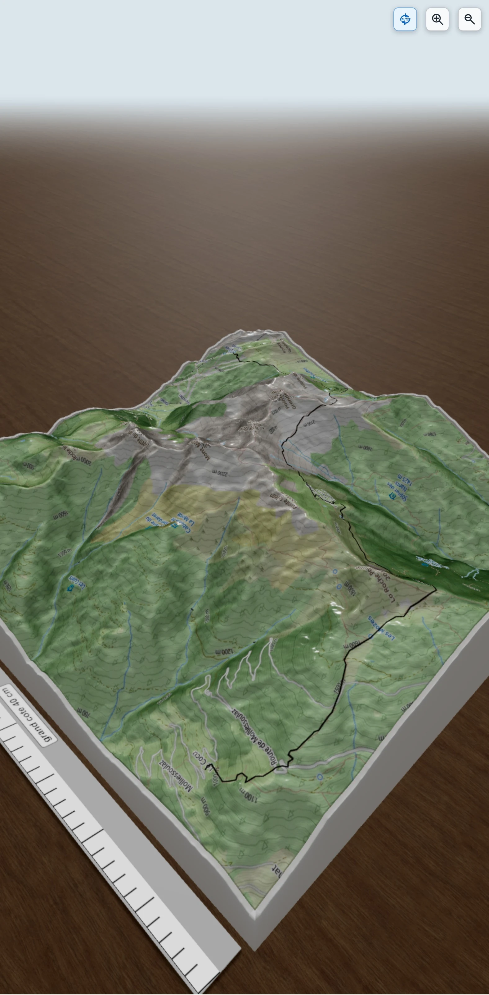 Carte en relief 3D de Molliessoulaz - Refuge des Arolles, avec relief topographique