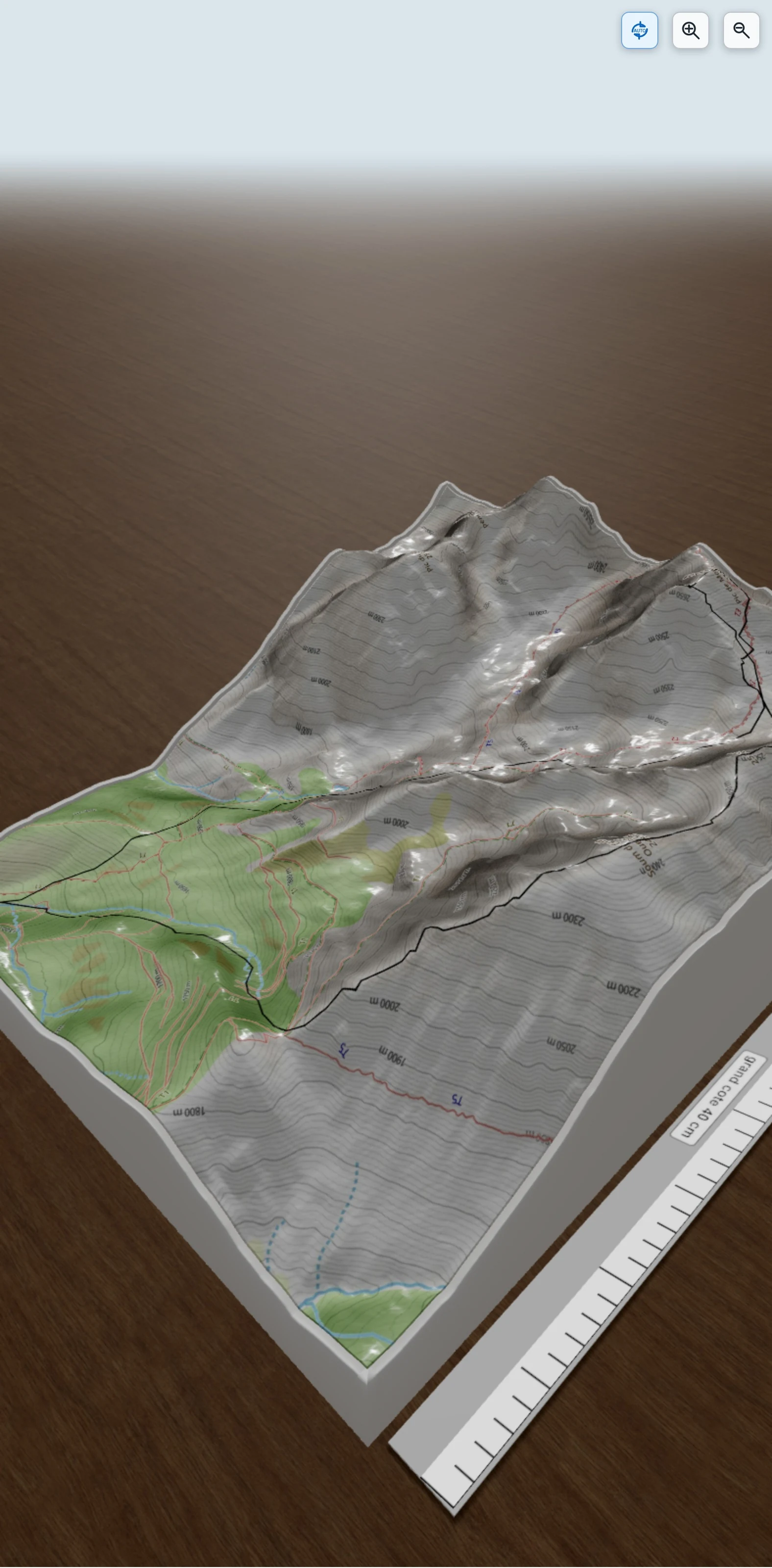 Carte en relief 3D de Monfaucon-Coste Oueillère en circuit, avec relief topographique