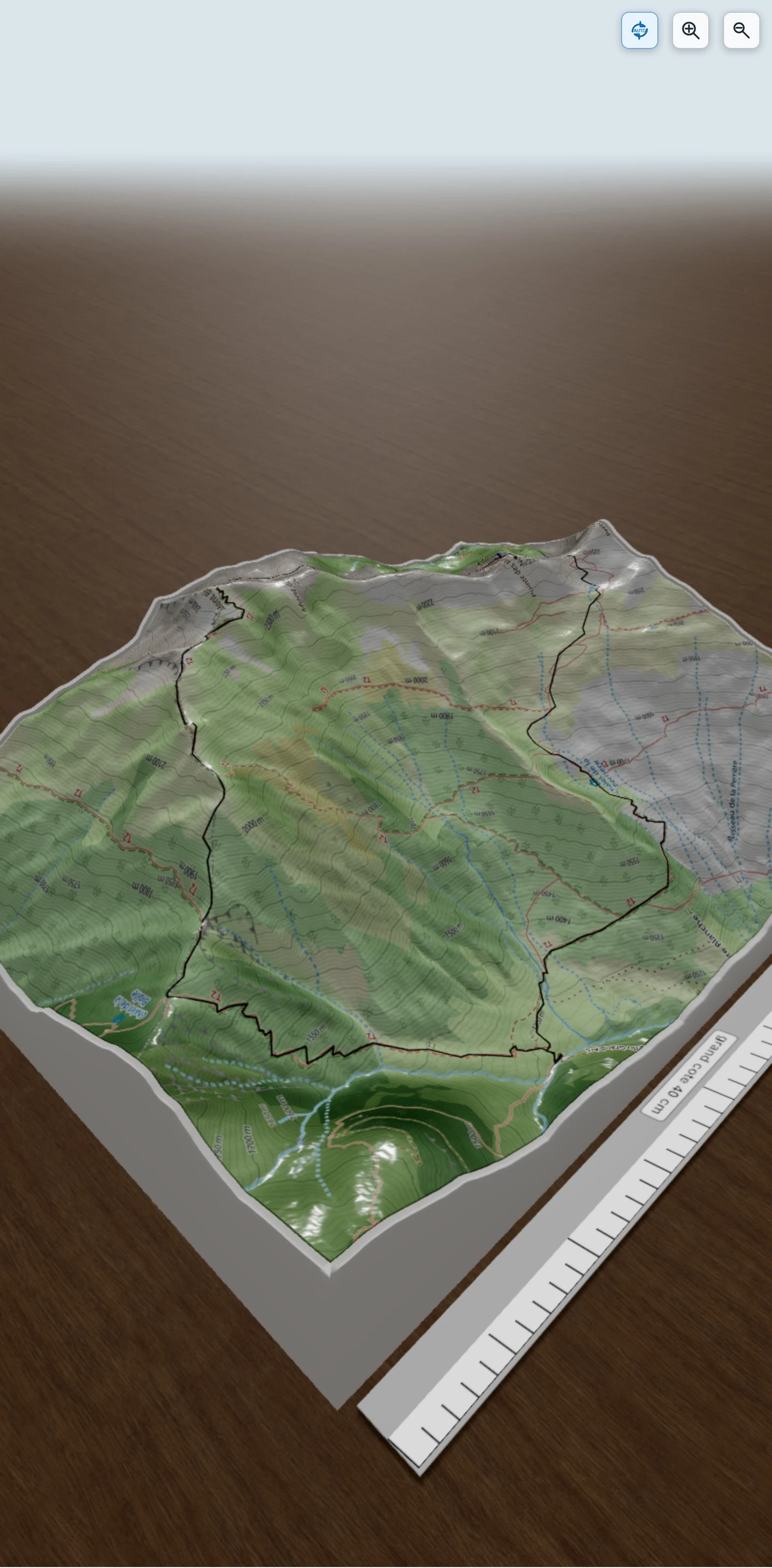 Carte en relief 3D de Mont Bellacha 2484m (massif de la Lauzière), avec relief topographique