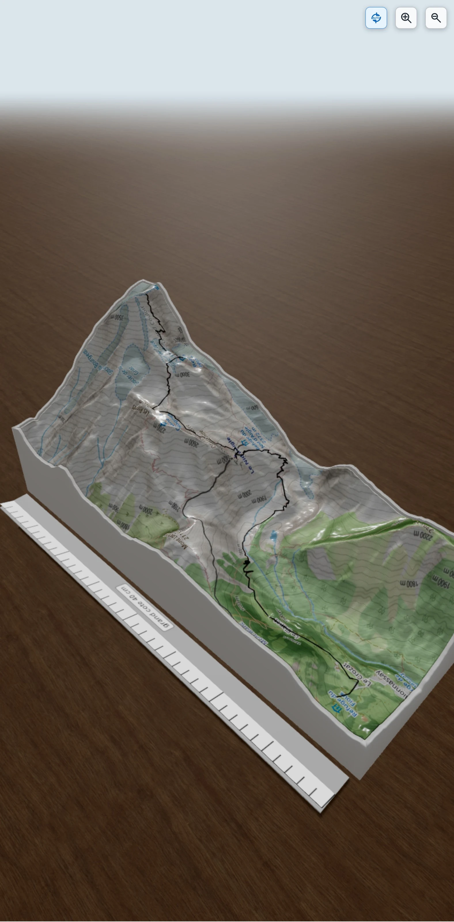 Carte en relief 3D de mont blanc refuge du gouter, avec relief topographique