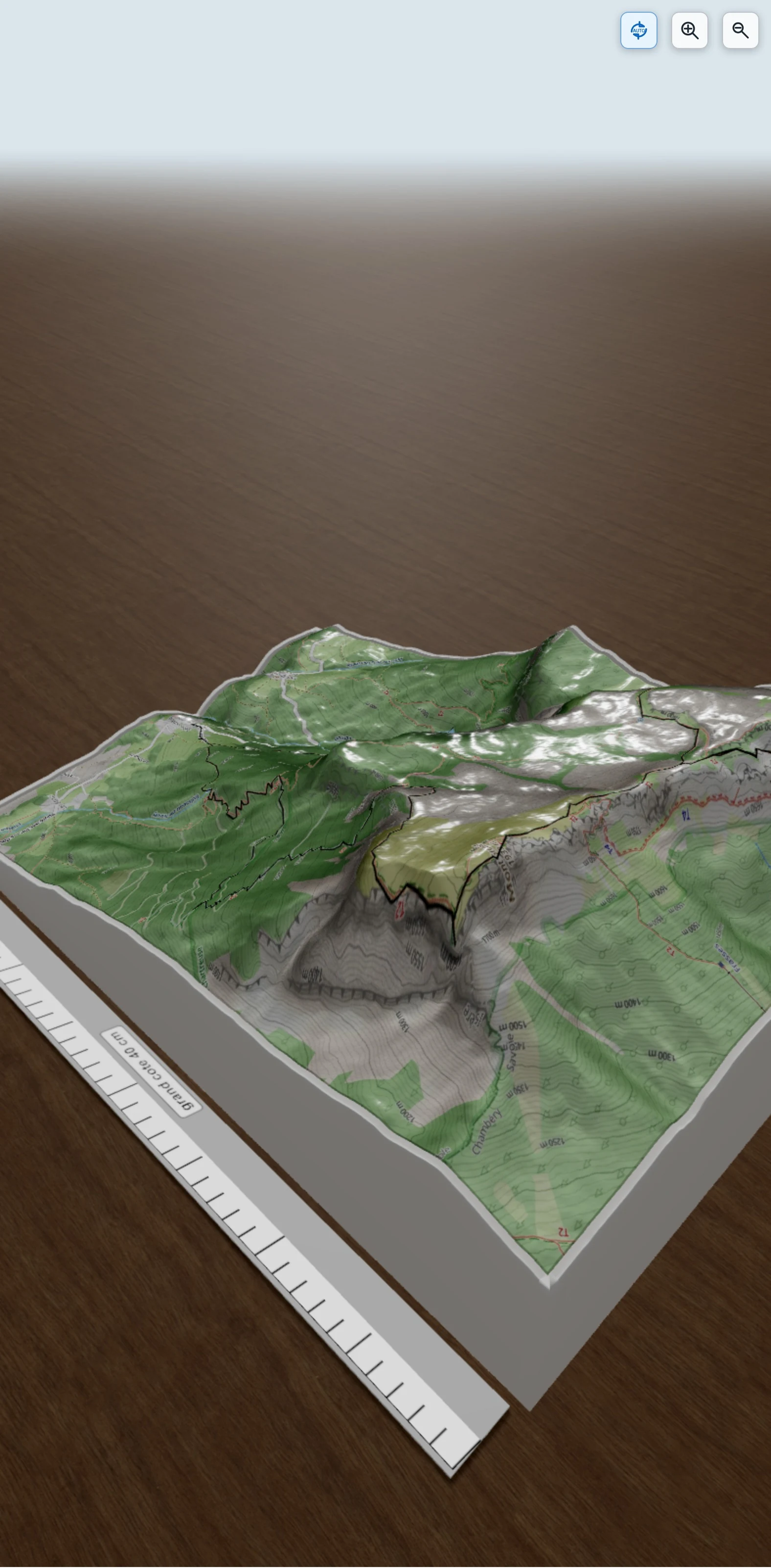 Carte en relief 3D de Mont Granier par le Pas des Barres et de la Porte depuis Bellecombe (Chartreuse), avec relief topographique