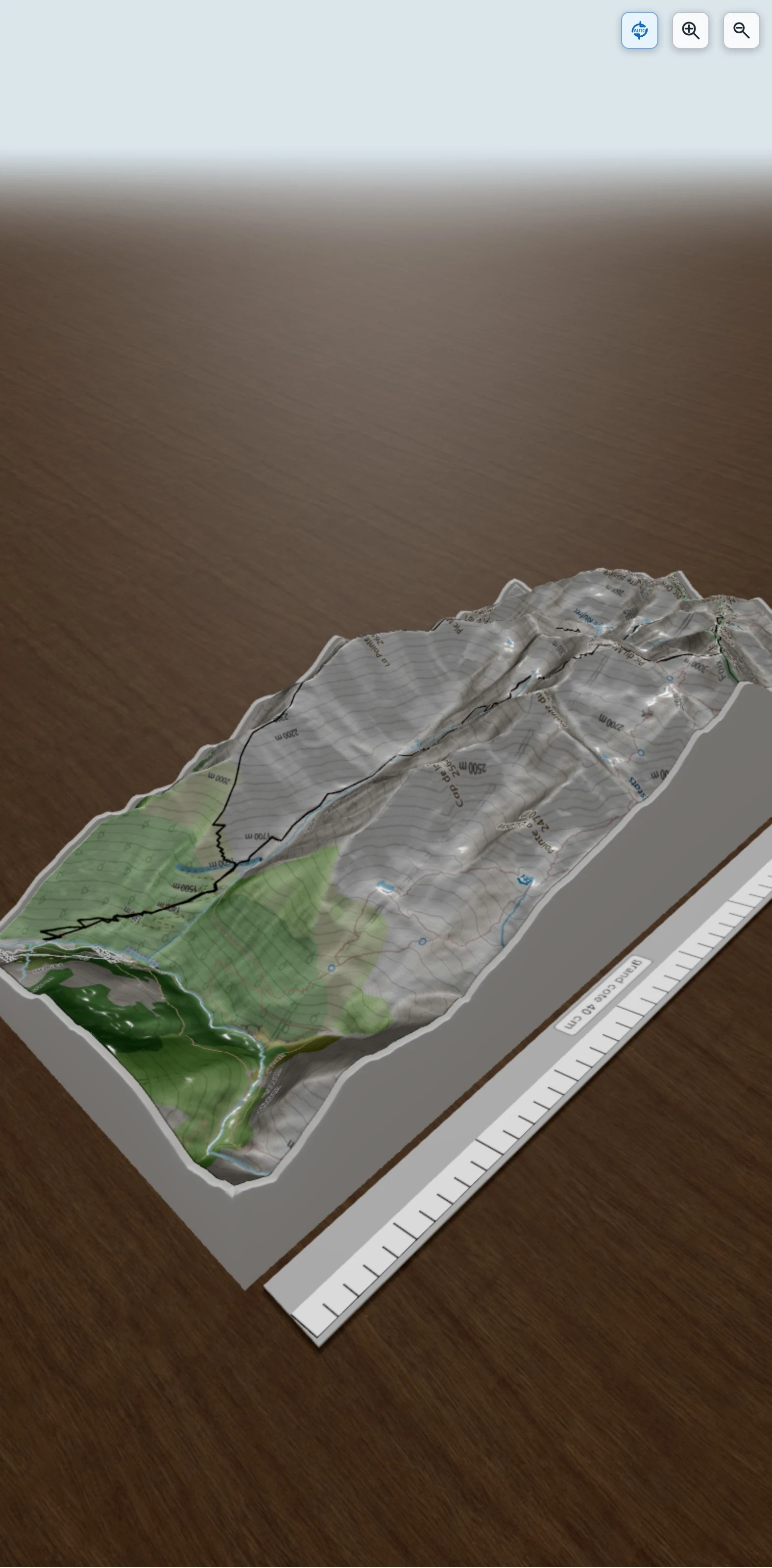 Carte en relief 3D de montcalm et crête de gabarro retour par riuffret et crete d'argent, avec relief topographique