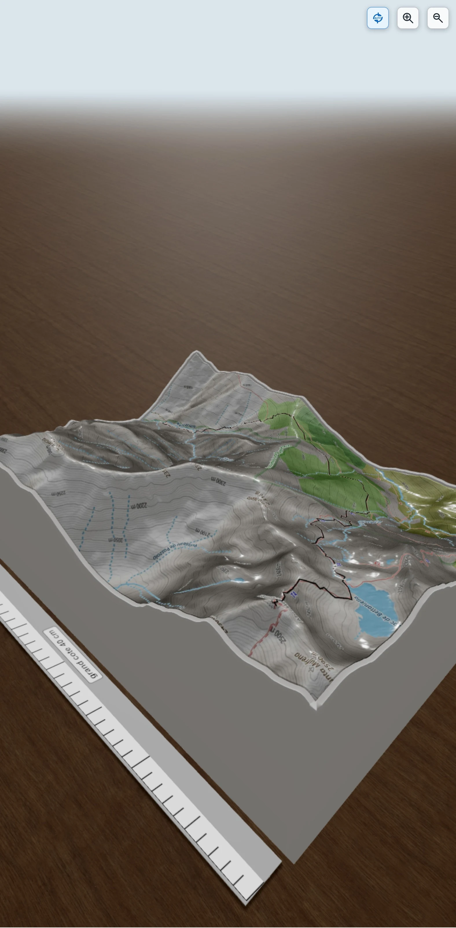 Carte en relief 3D de Monte Rotondo depuis la Foret de Cervello, avec relief topographique