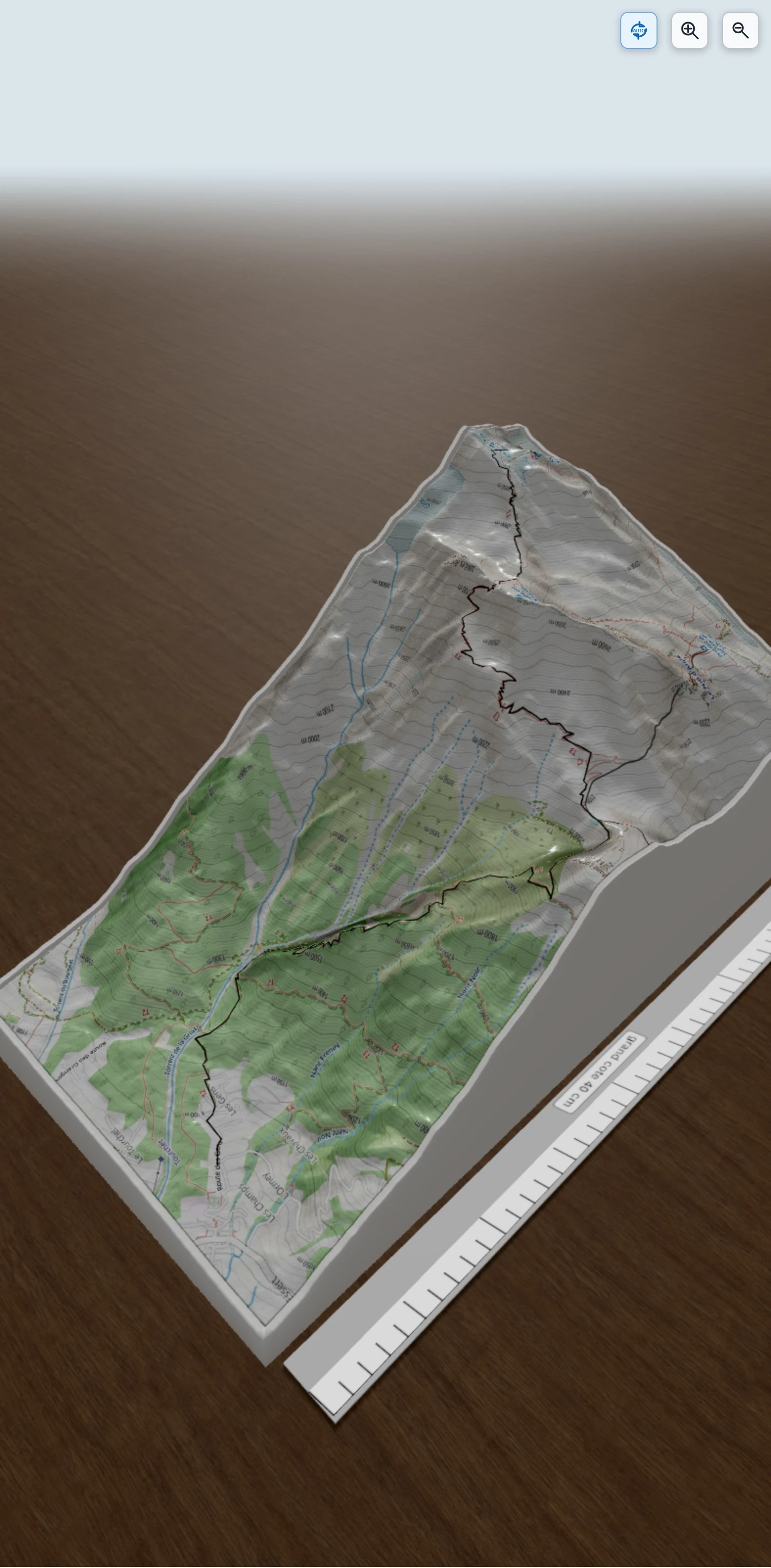 Carte en relief 3D de Montée à Tête Rousse depuis les Houches, avec relief topographique