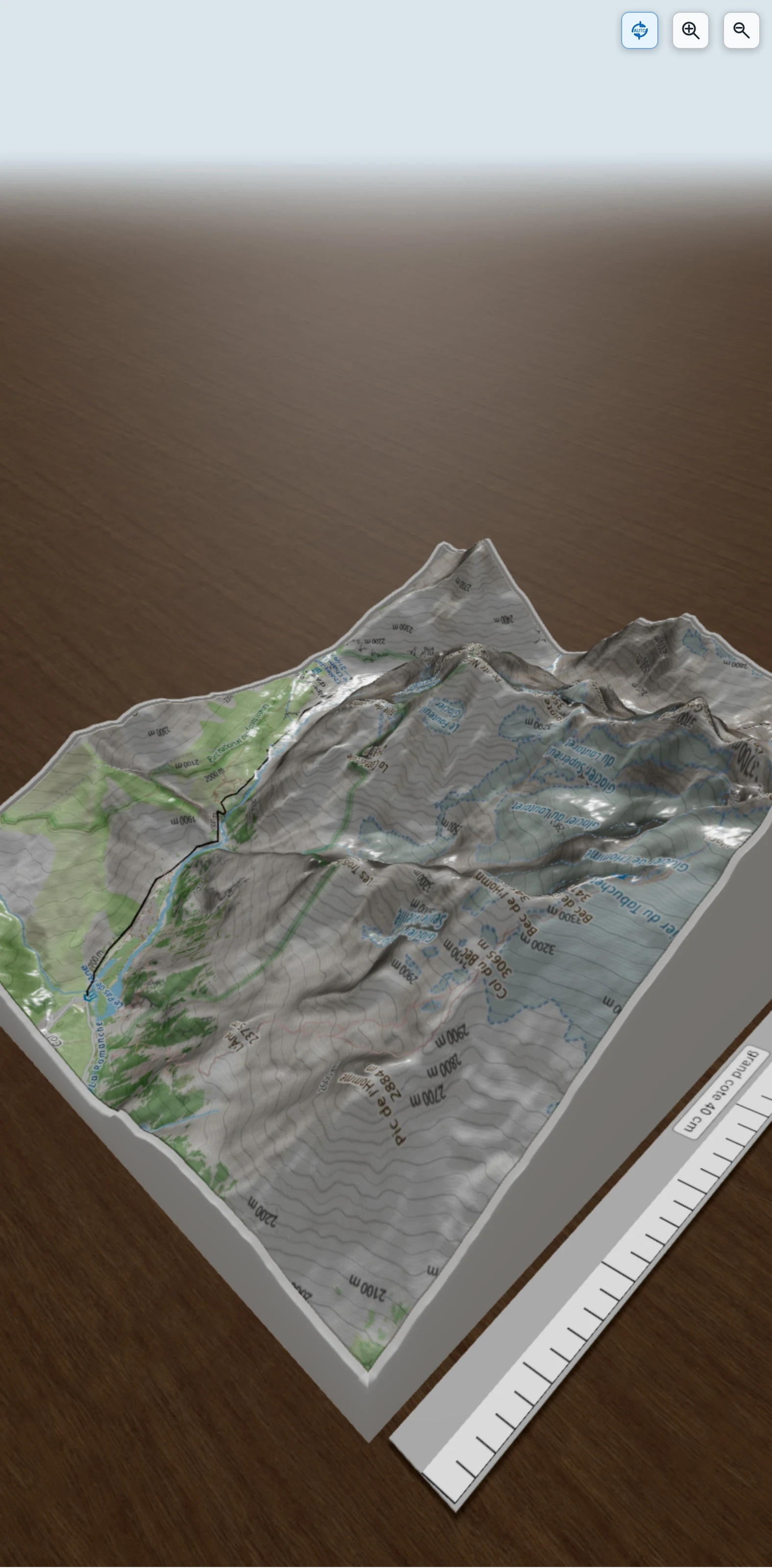 Carte en relief 3D de 1 - Montée refuge du Pavé, avec relief topographique