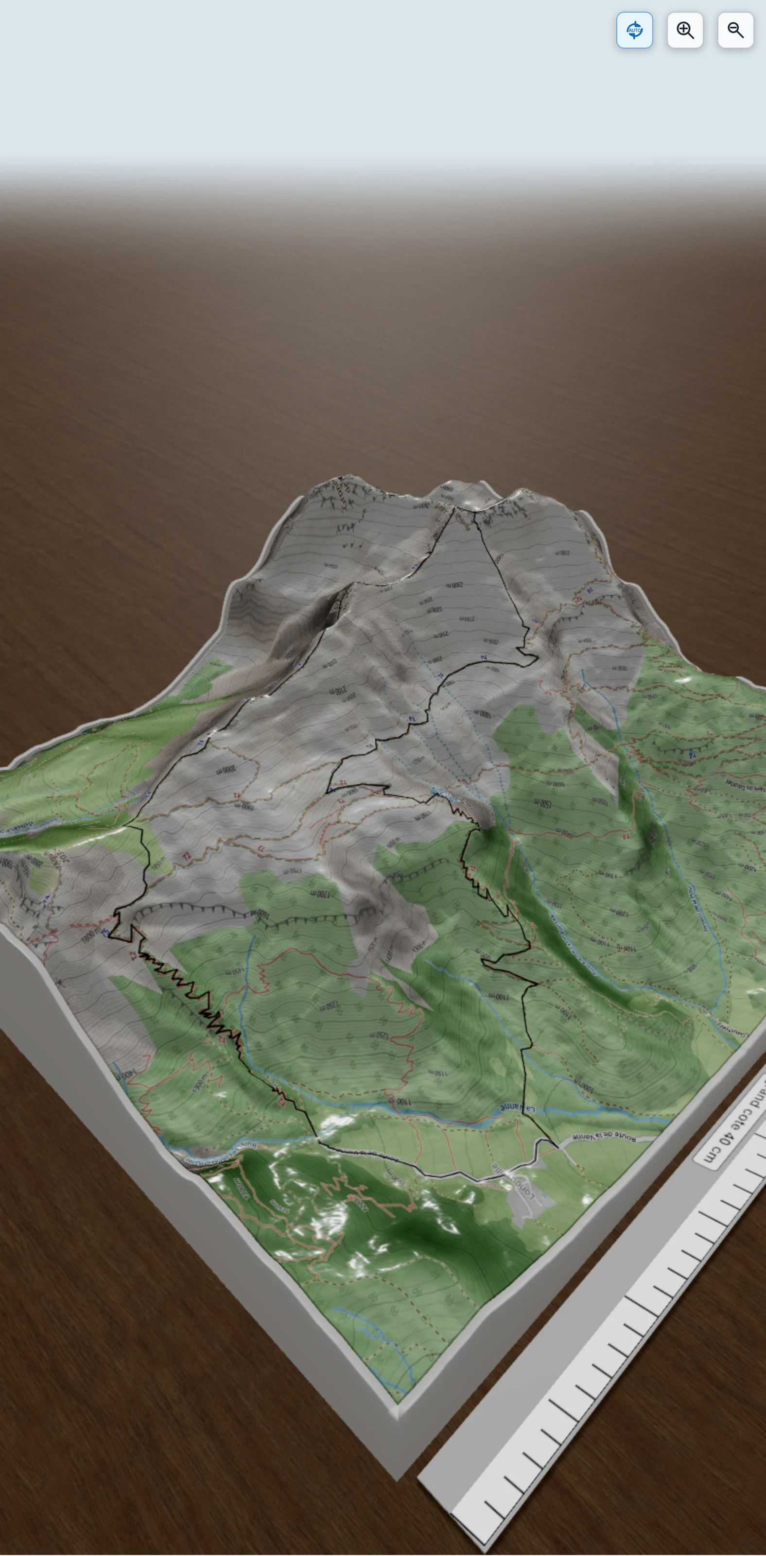 Carte en relief 3D de Obiou par les arêtes Rattier, Evêque, Malpasset, descente par le Malpasset et arête de Fluchaire, avec relief topographique