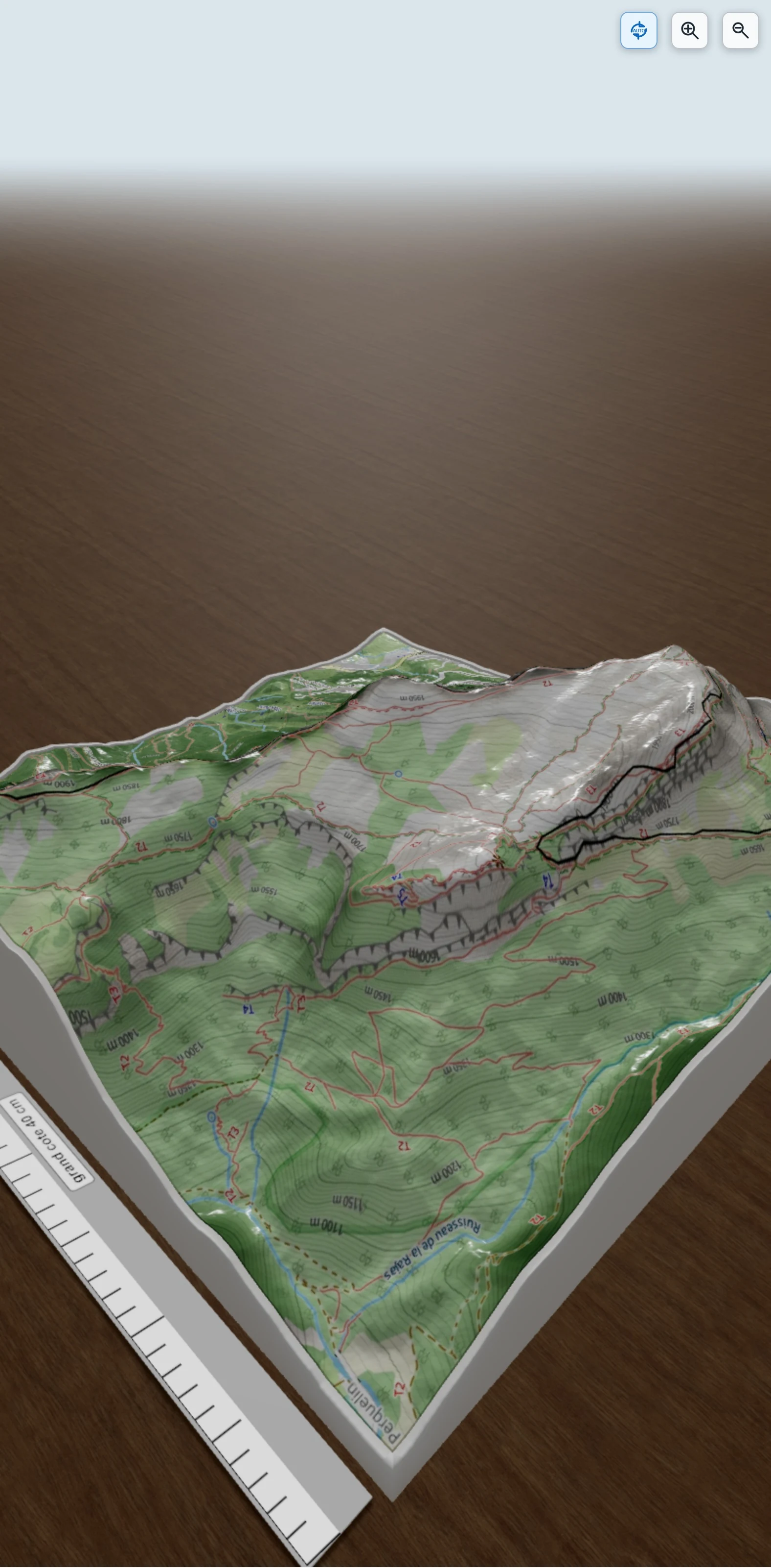 Carte en relief 3D de pas des terraux, avec relief topographique