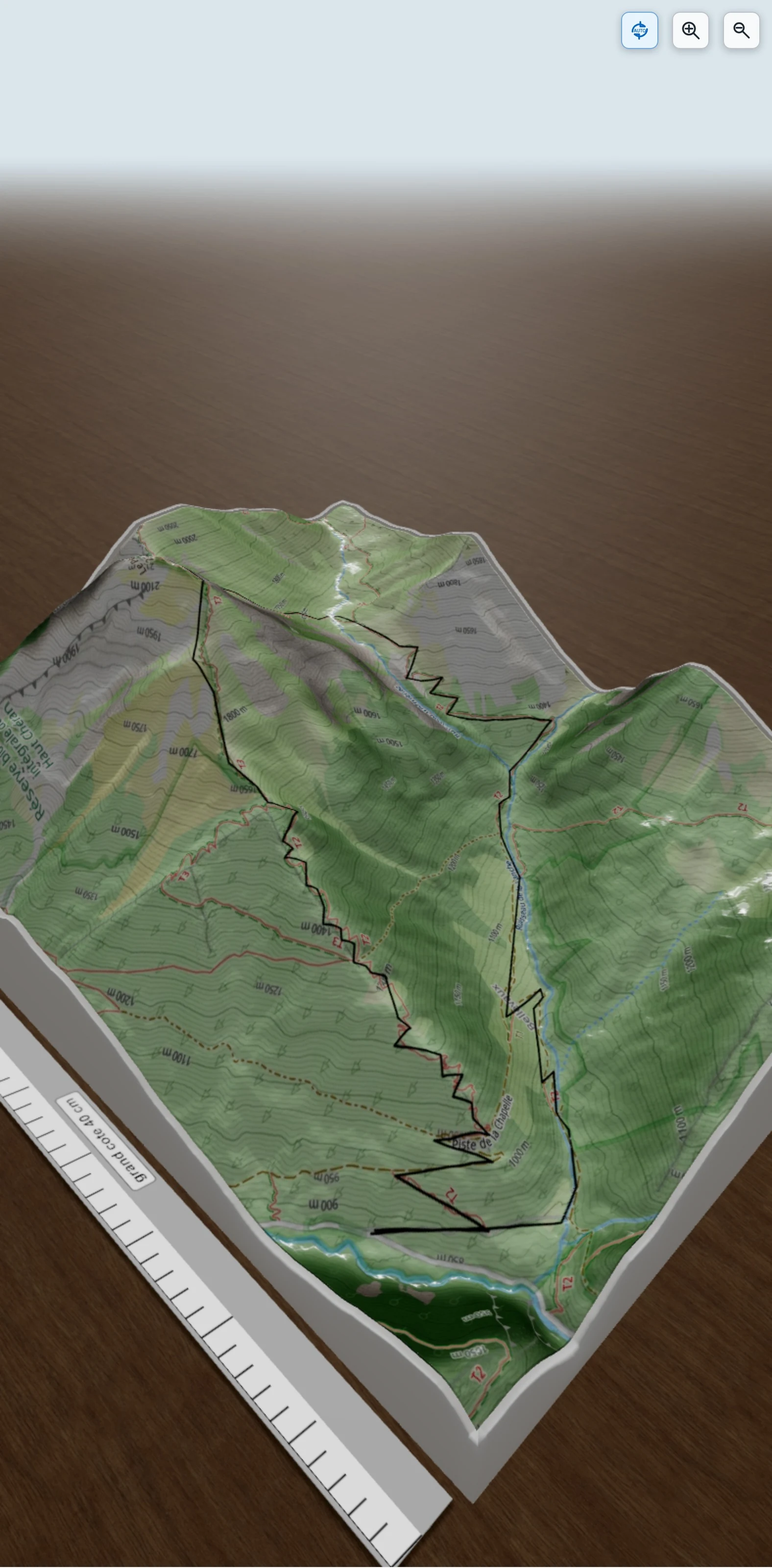 Carte en relief 3D de Pécloz, arête Ouest et VN, avec relief topographique
