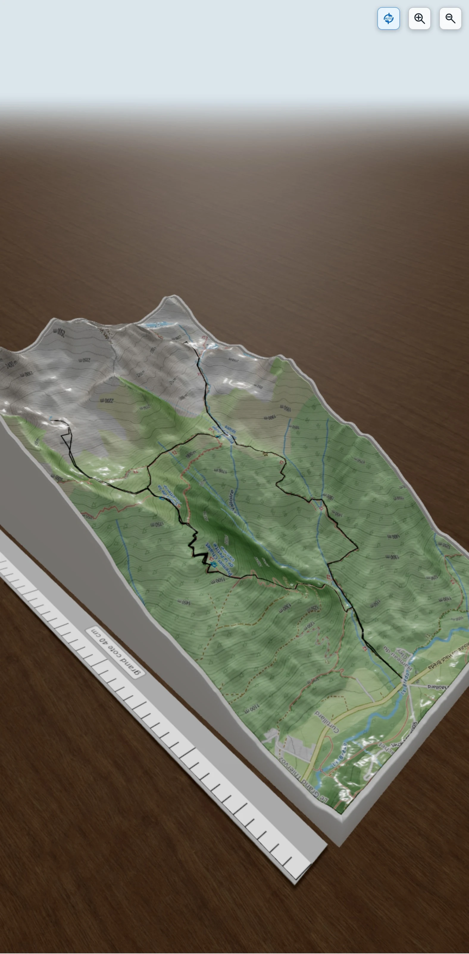 Carte en relief 3D de Petite et Grande Valloire en Belledonne, avec relief topographique