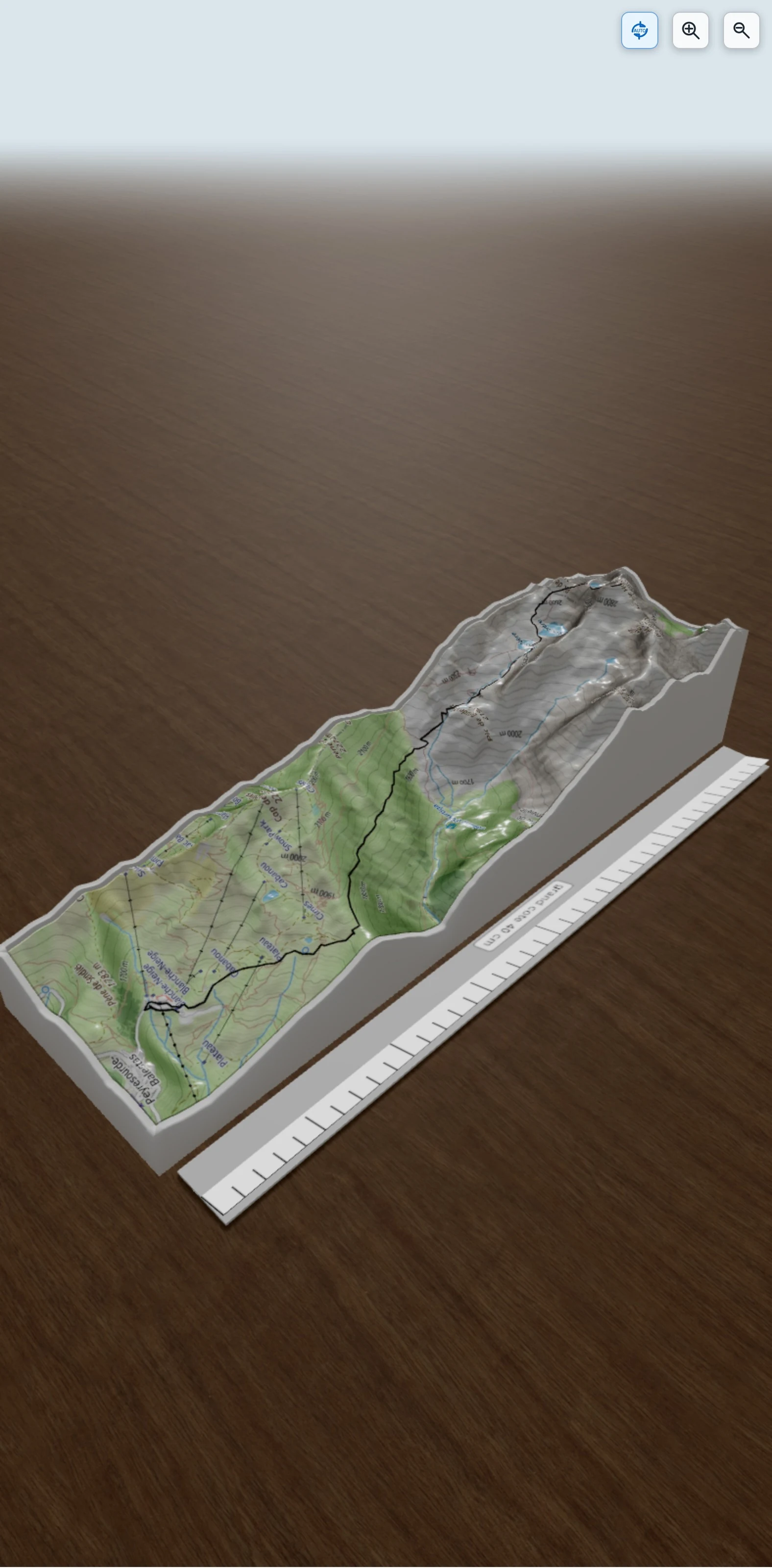 Carte en relief 3D de Pic de Hougade (depart Peyragudes), avec relief topographique