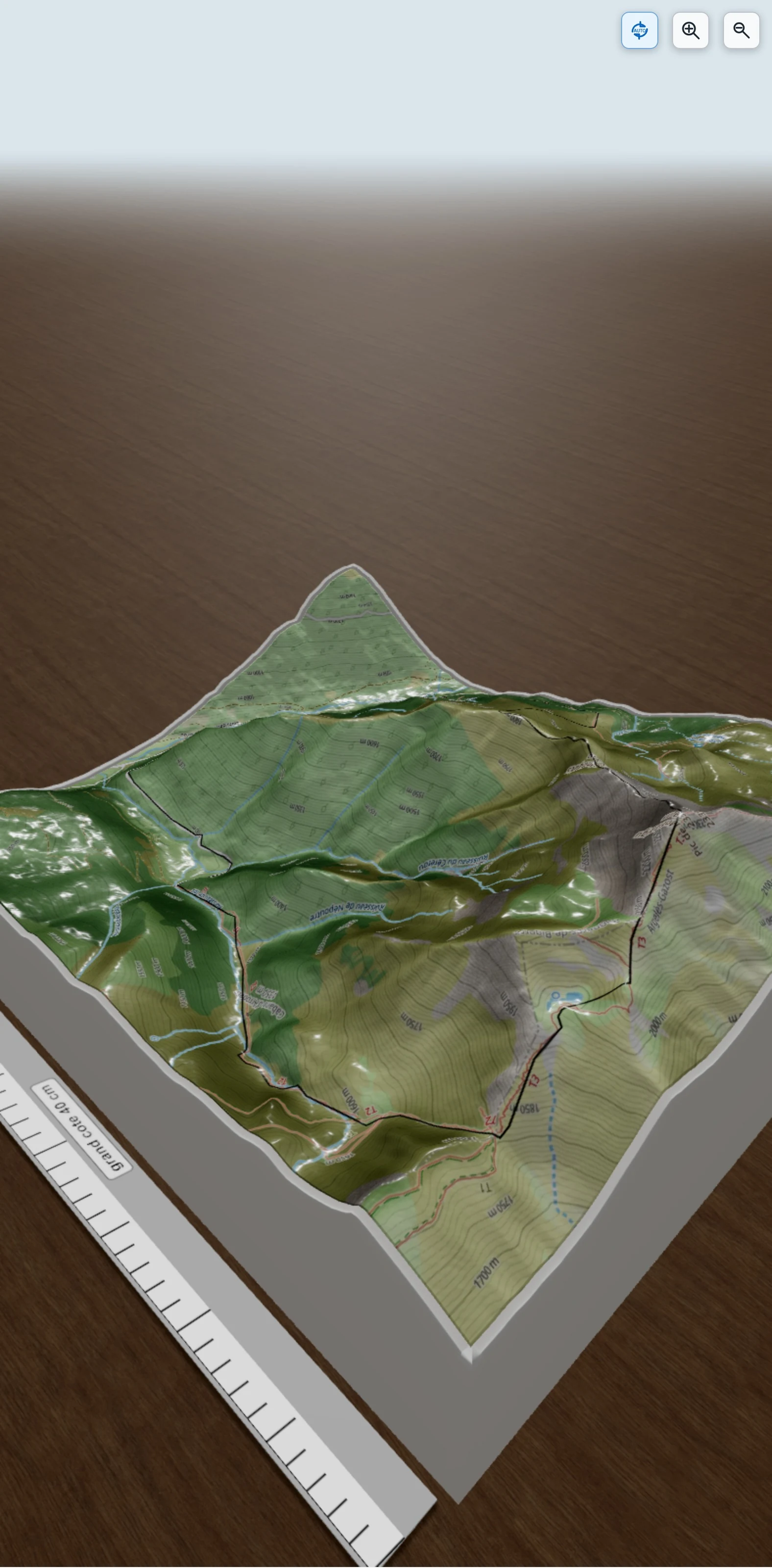 Carte en relief 3D de Pic de Montaigu (2339m) crête SE depuis le Chiroulet, avec relief topographique