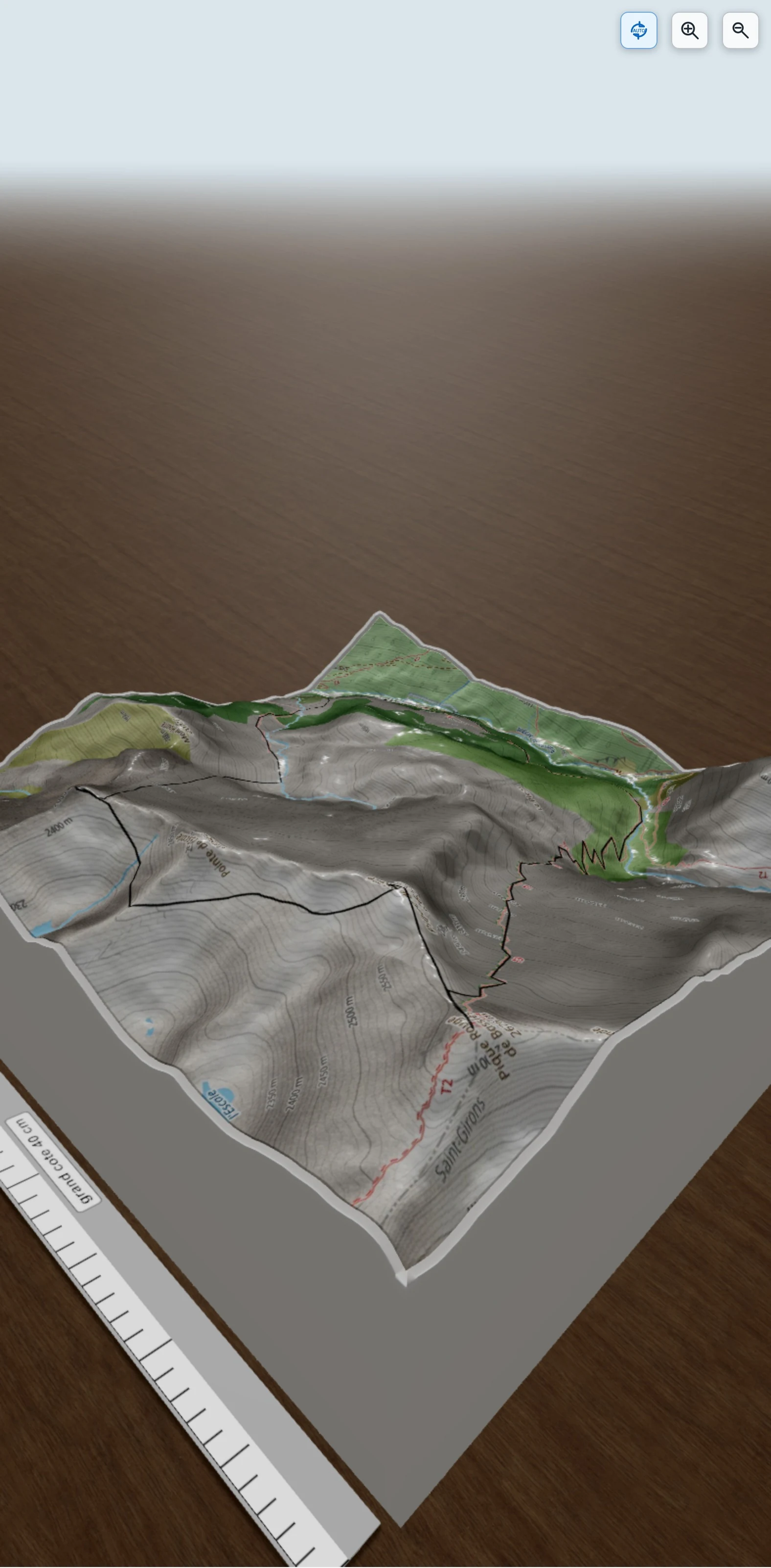 Carte en relief 3D de Pique Rouge de Bassiès (2676m) depuis l'Artigue (1180m), avec relief topographique