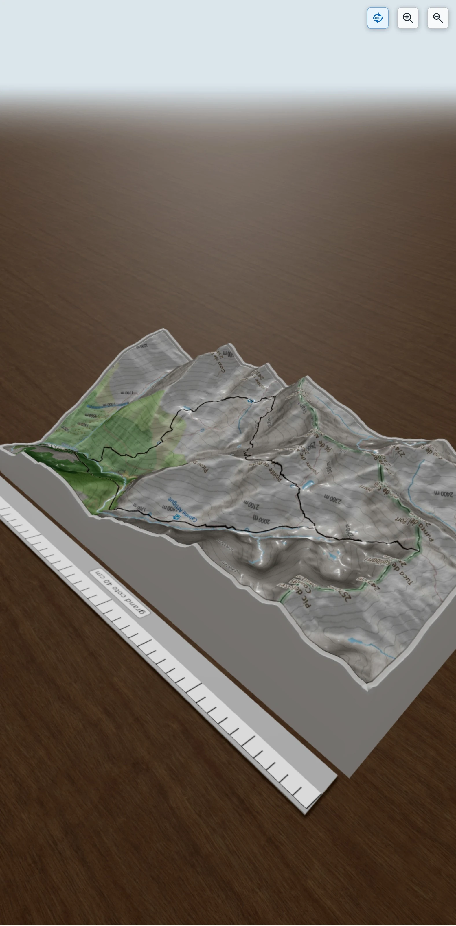 Carte en relief 3D de port de l'artigue et refuge du pinet, avec relief topographique