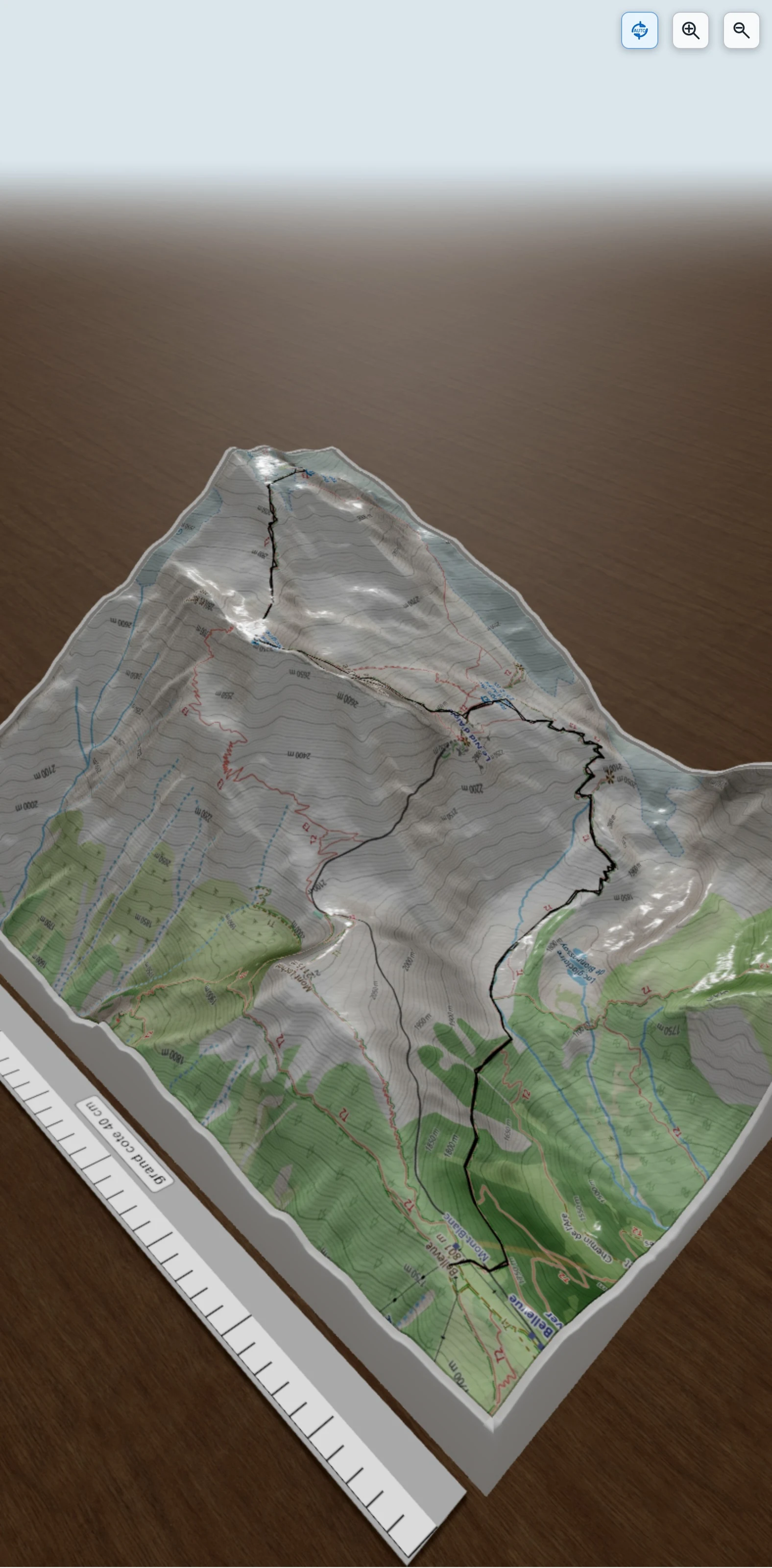 Carte en relief 3D de Refuge de Tête Rousse par le Nid d\'Aigle, avec relief topographique
