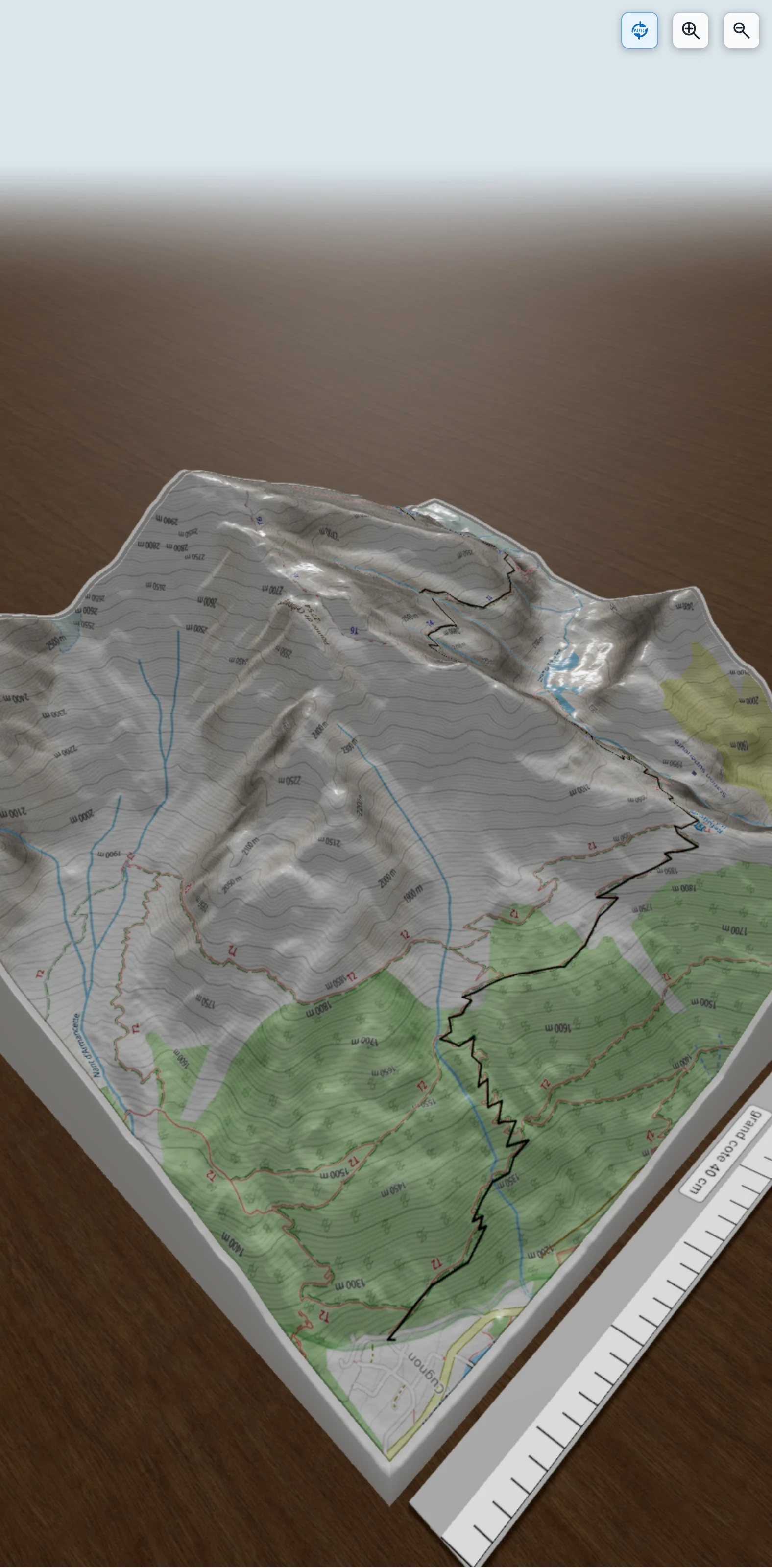 Carte en relief 3D de Refuge des Conscrits par le nouveau sentier, avec relief topographique