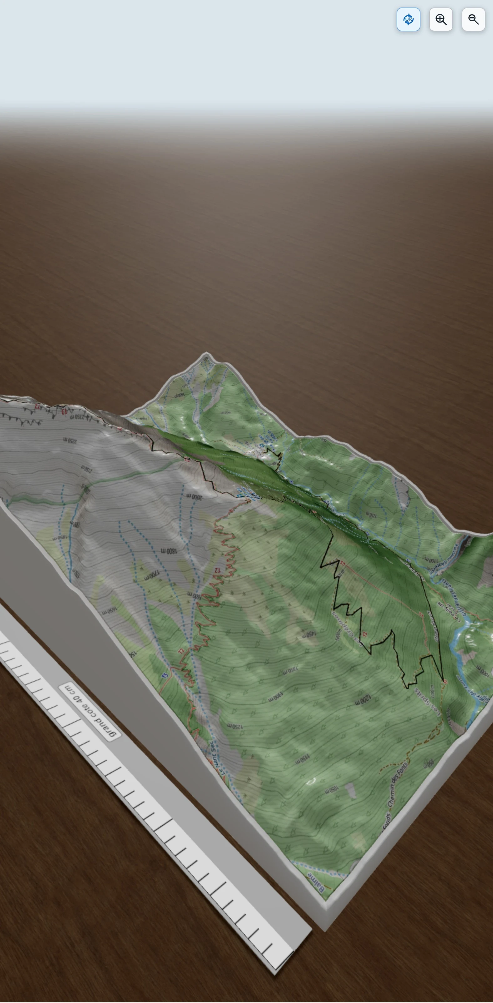 Carte en relief 3D de refuge des fonts-refuge de grenairon, avec relief topographique