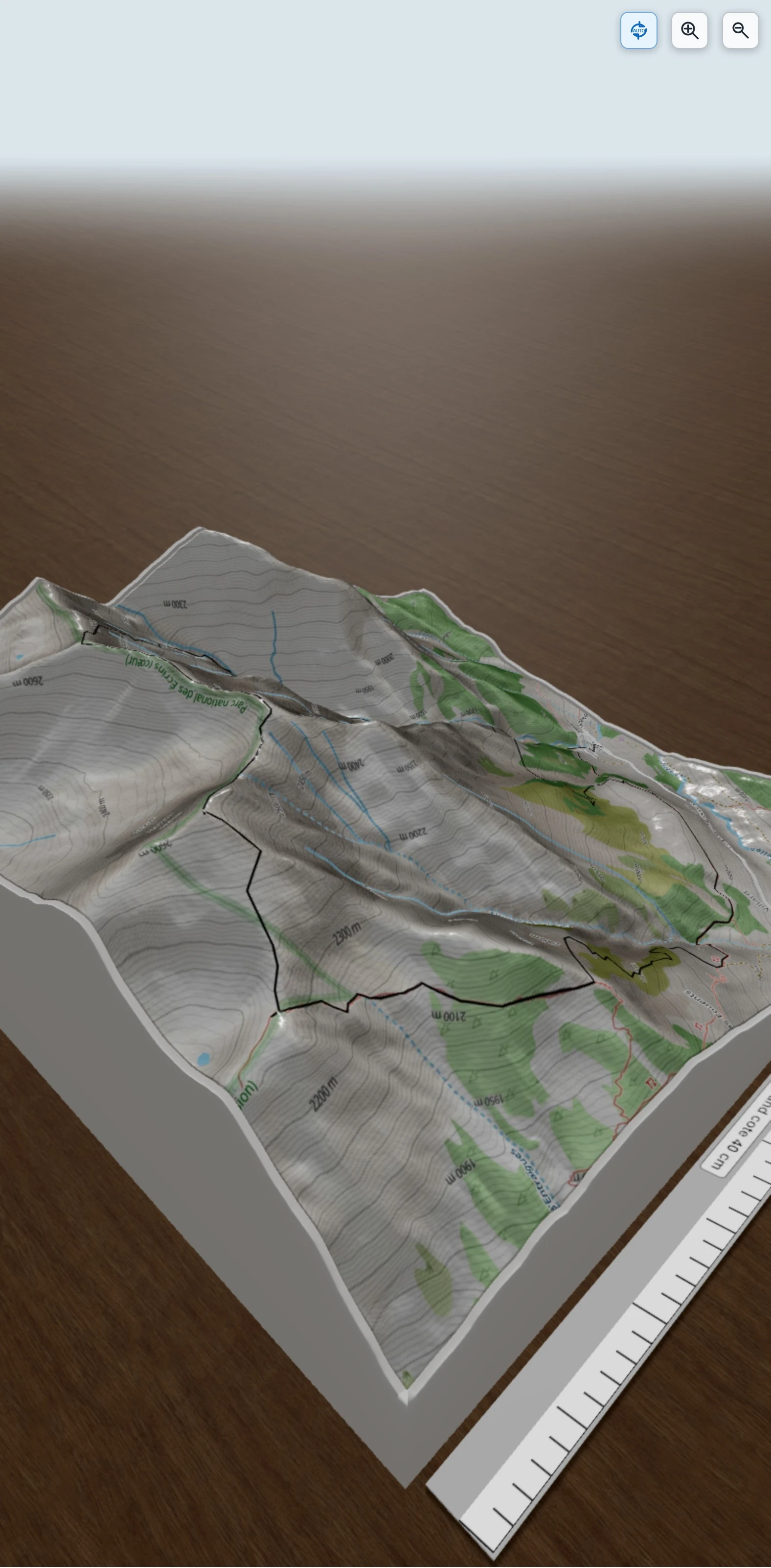 Carte en relief 3D de Revire Souléou en traversée, avec relief topographique