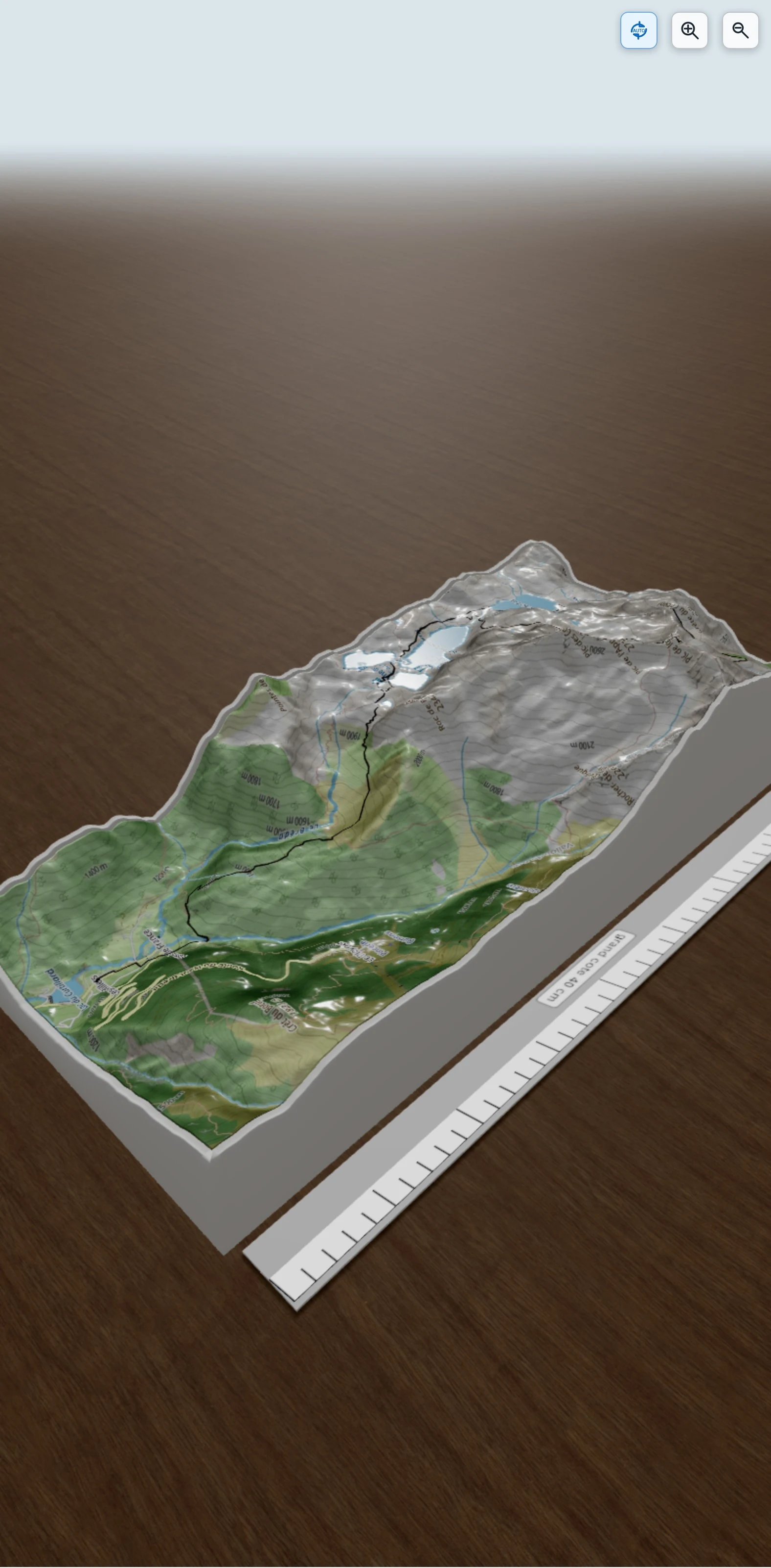 Carte en relief 3D de sept laux, avec relief topographique
