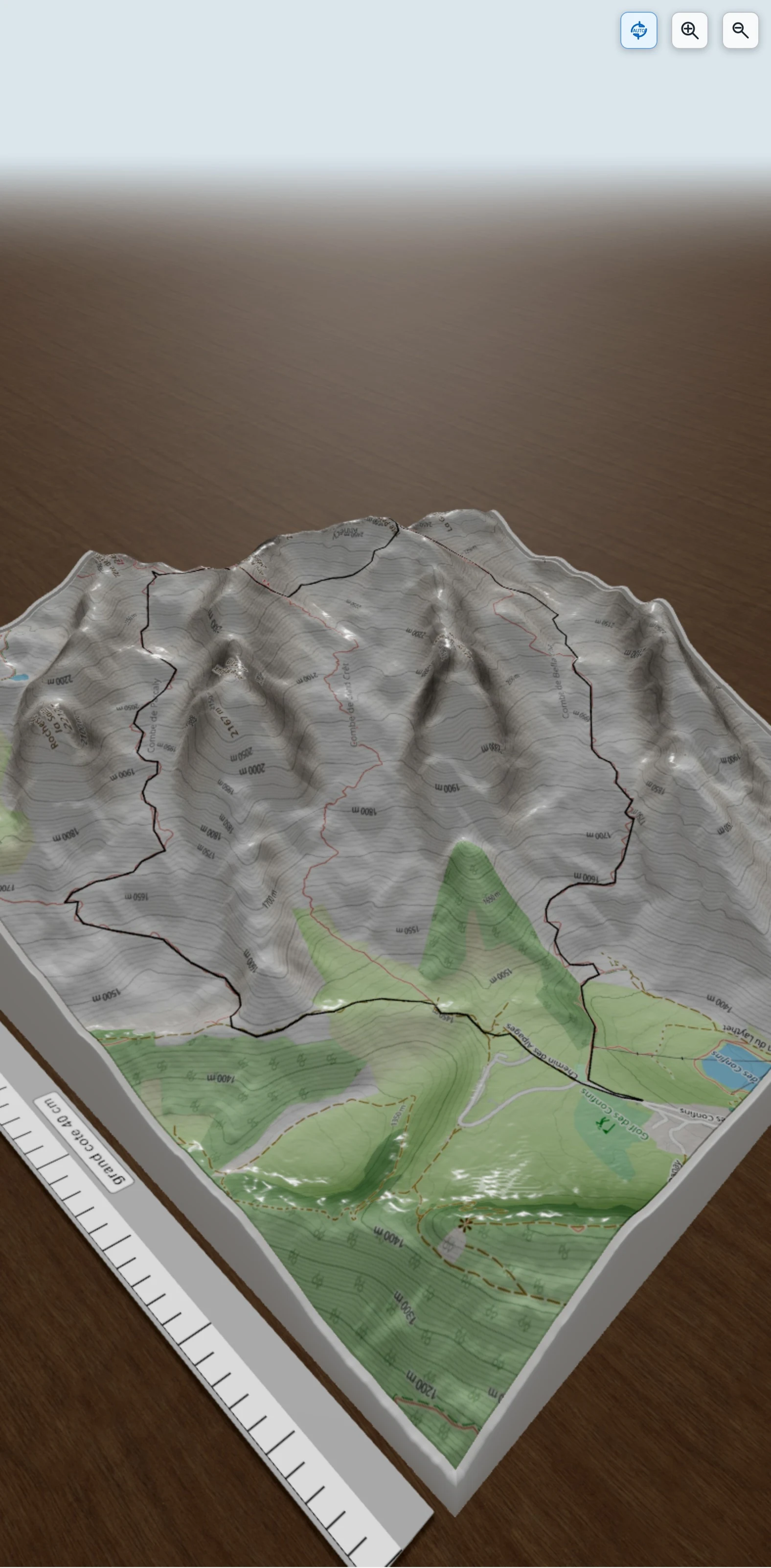Carte en relief 3D de Tête Pelouse-Trou de la Mouche, avec relief topographique