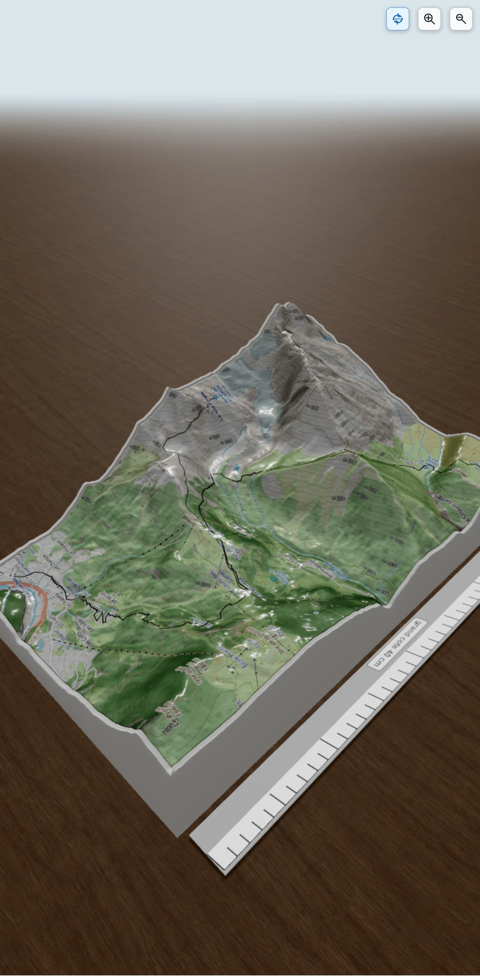Carte en relief 3D de TMB 1, avec relief topographique