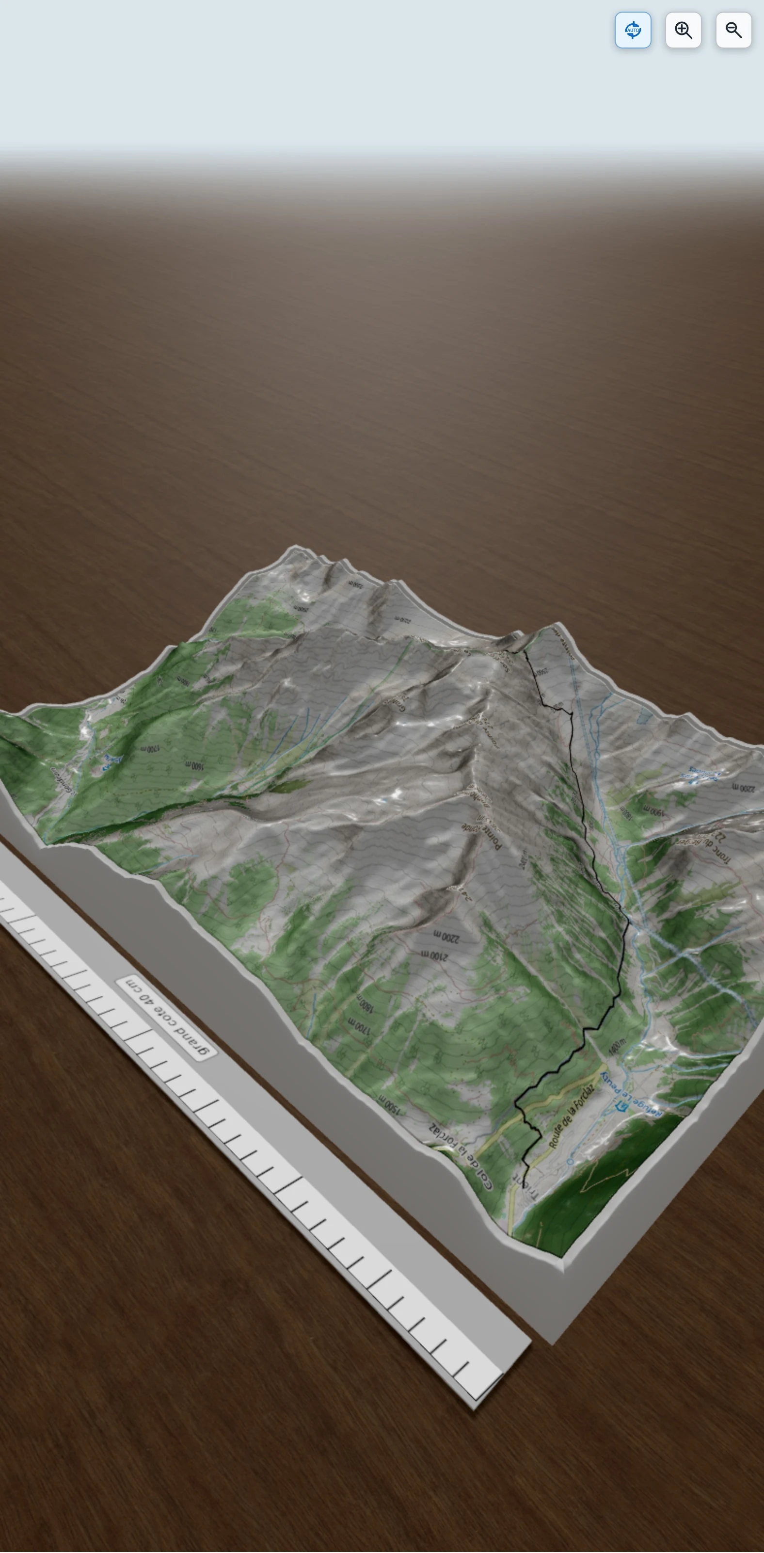 Carte en relief 3D de TMB Anti-Horaire, avec relief topographique