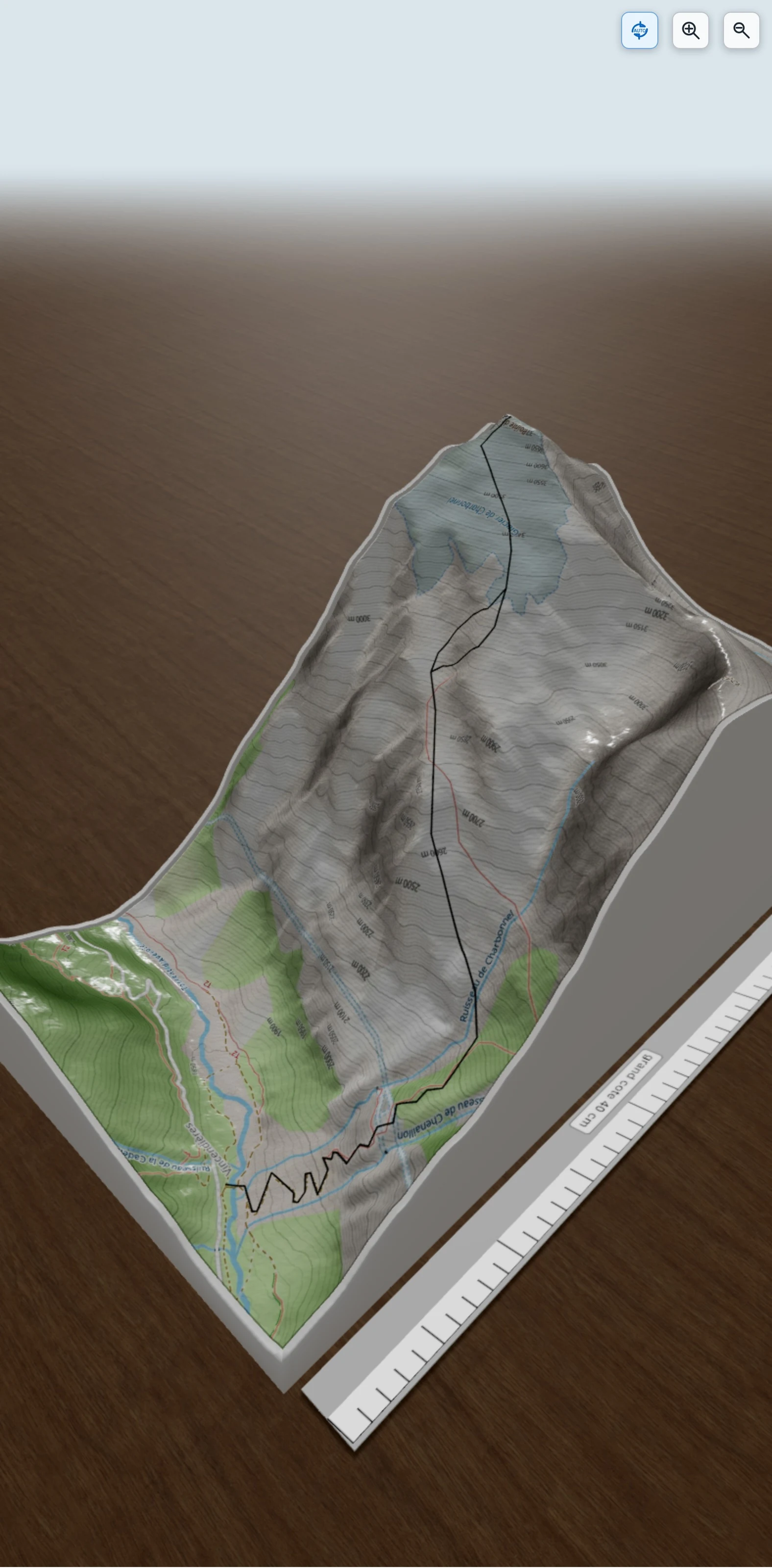 Carte en relief 3D de Trace Charbonnel, avec relief topographique