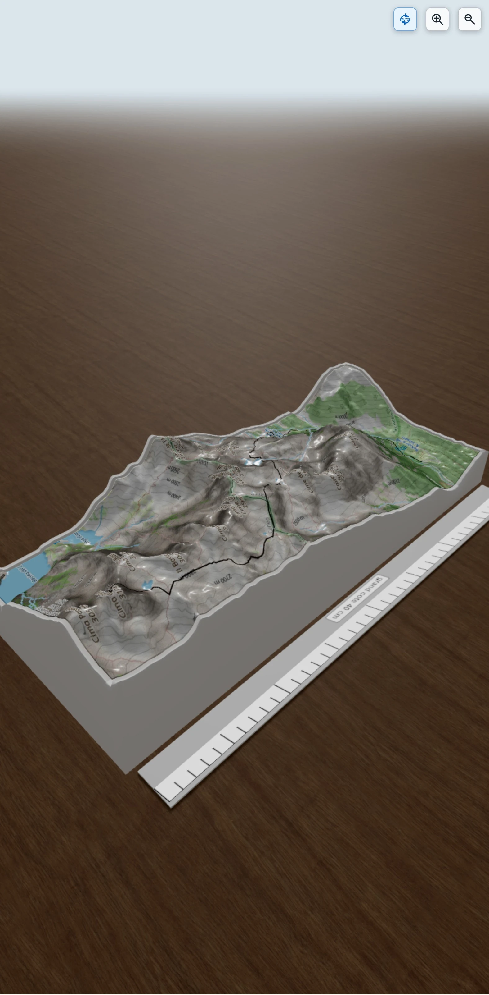 Carte en relief 3D de trace cime Nasa, avec relief topographique