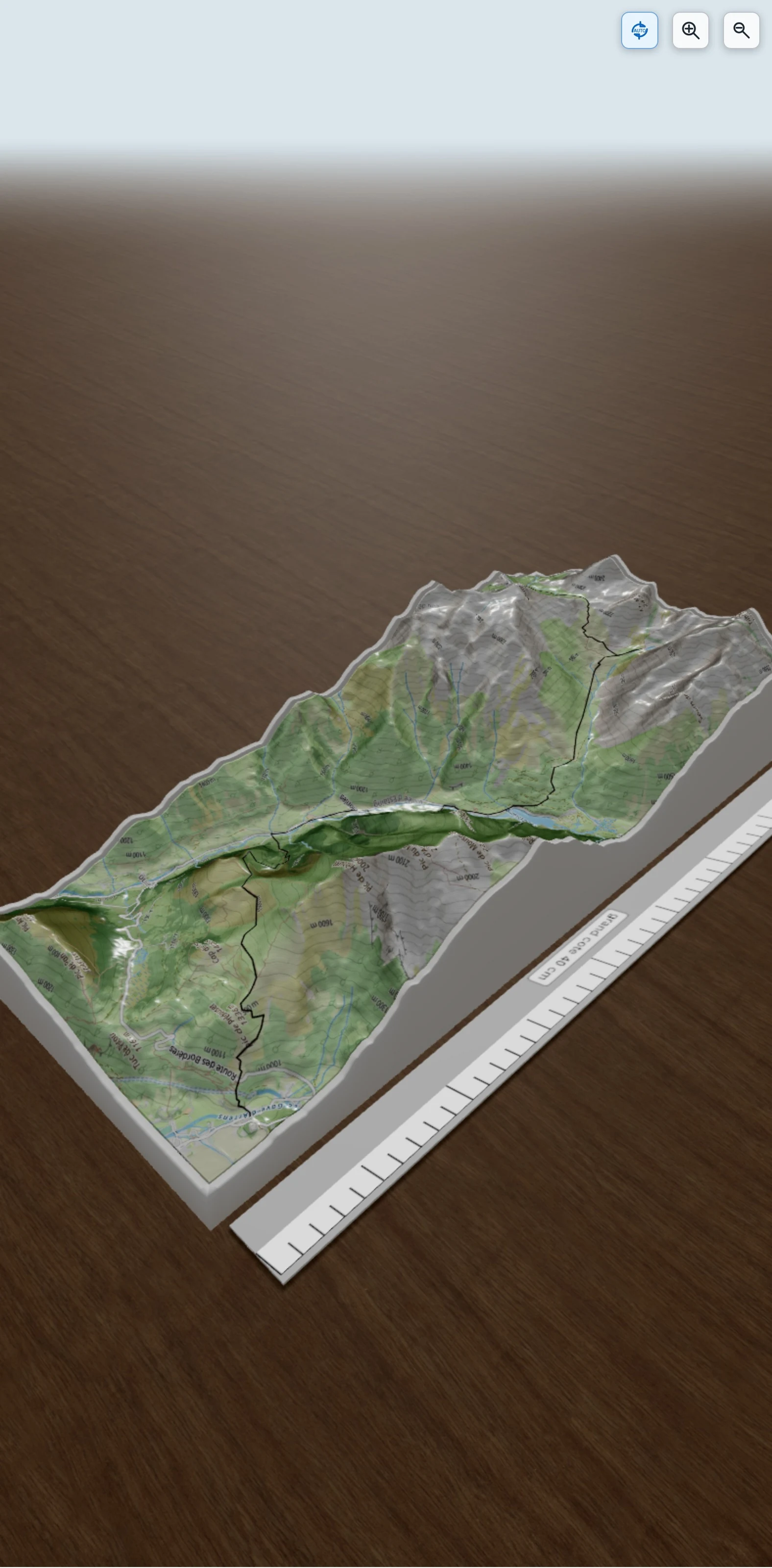 Carte en relief 3D de traversée pyrénées centrales, avec relief topographique