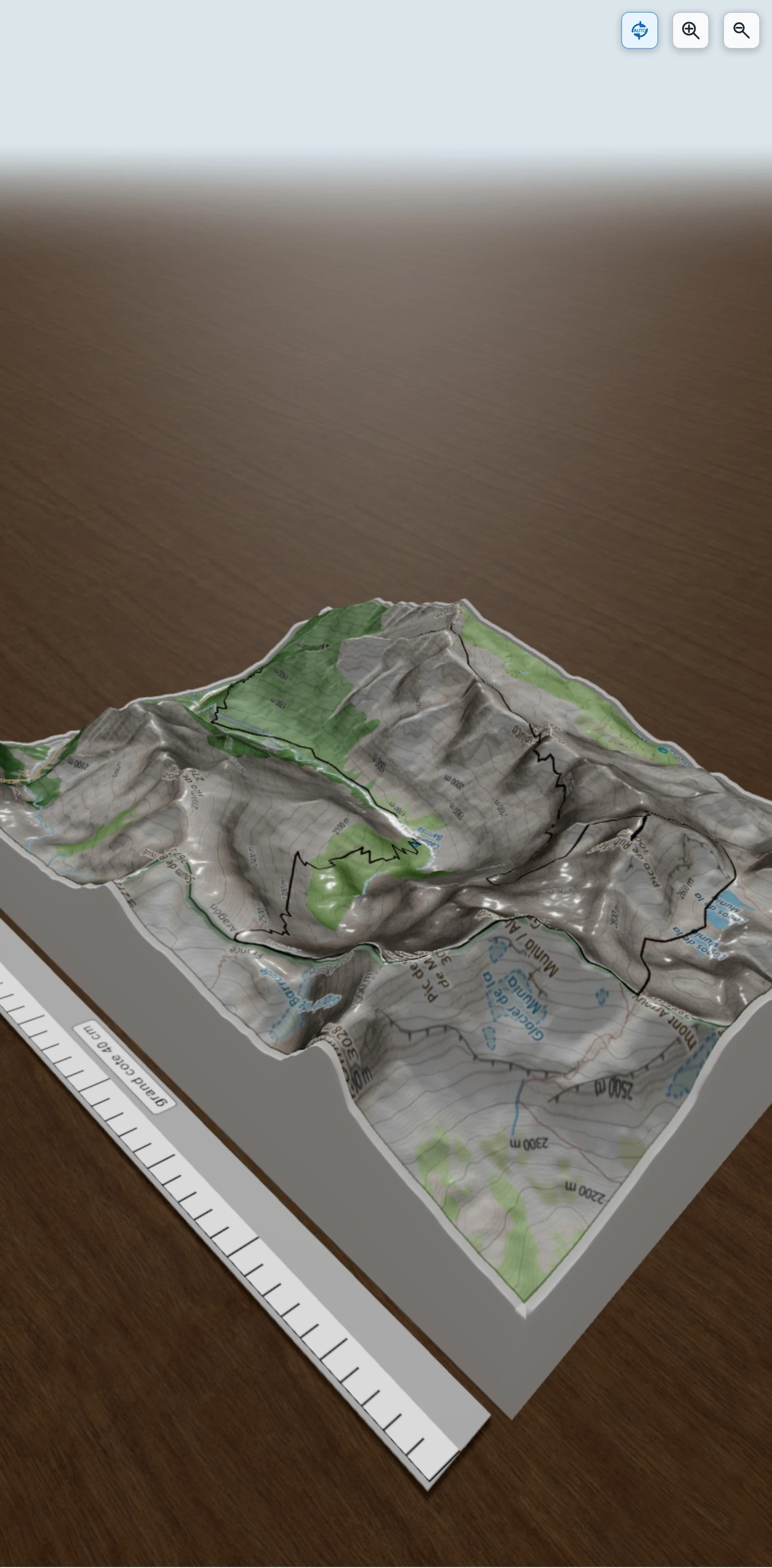 Carte en relief 3D de Troumousse (3085m) - Munia (3133m) depuis Parzan, avec relief topographique