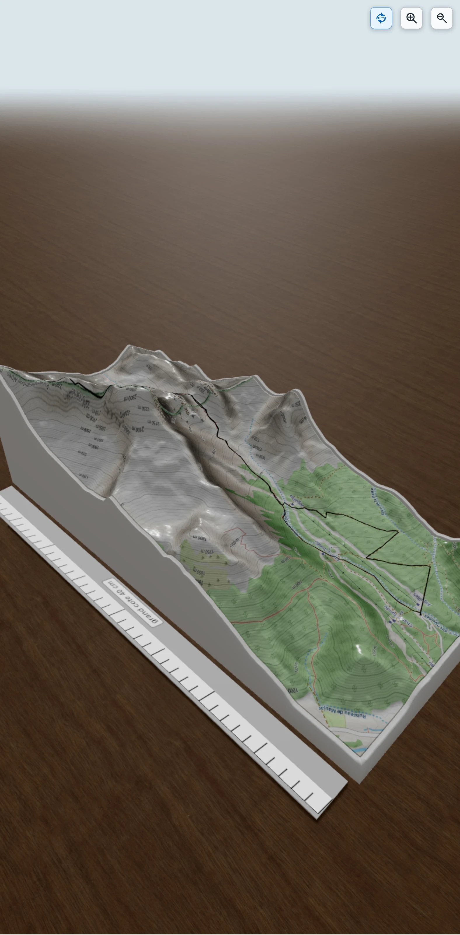 Carte en relief 3D de vacheres face sud, avec relief topographique